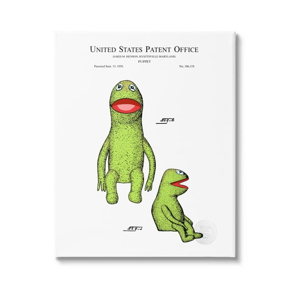 Stupell Industries Vintage Frog Puppet Patent Graphic Art Gallery Wrapped Canvas Print Wall Art, Design by Karl Hronek