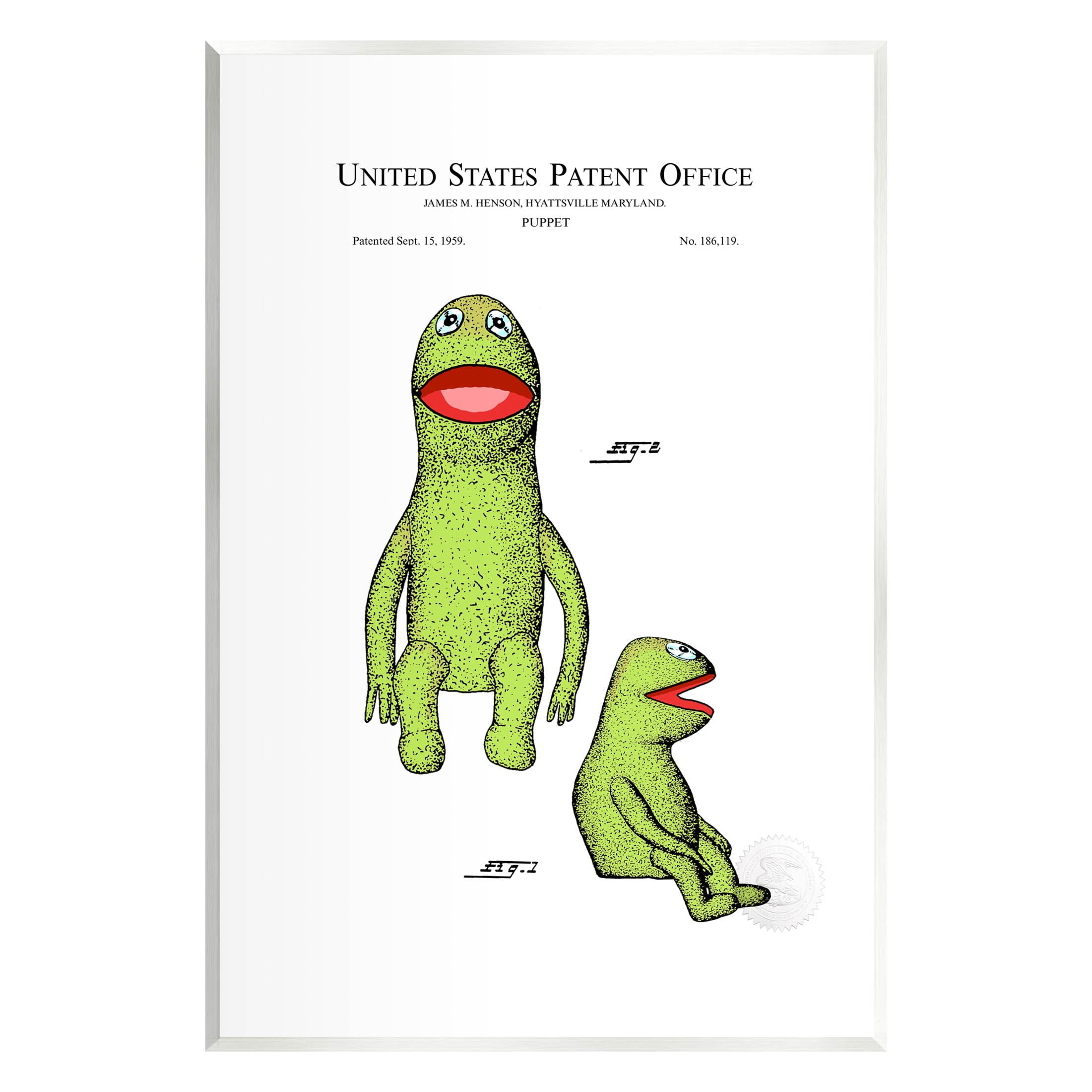Stupell Industries Vintage Frog Puppet Patent Graphic Art Unframed Art Print Wall Art, Design by Karl Hronek