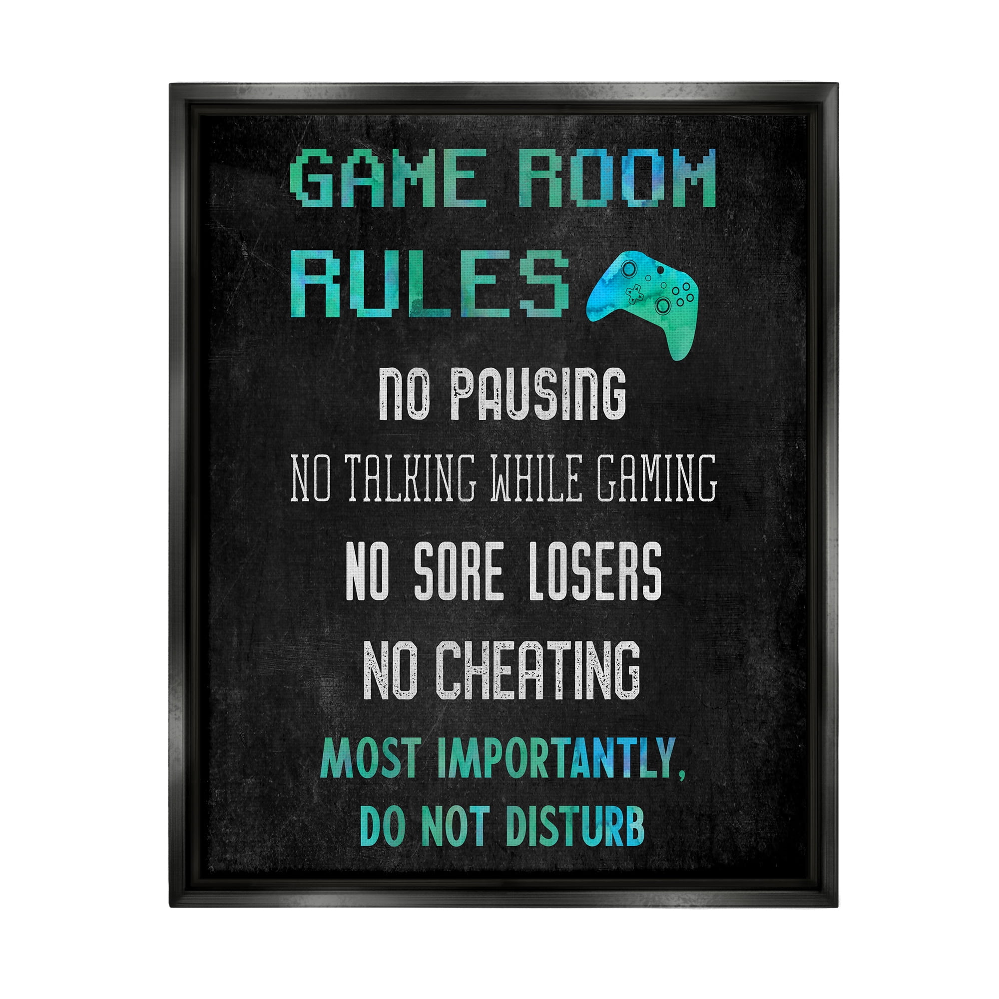 Stupell Industries Vintage Game Room Rules Art for Kids Painting Black Floater Framed Canvas Art Print Wall Art, 17 x 21