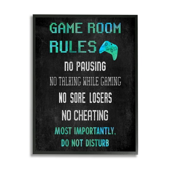 Stupell Industries Vintage Game Room Rules Art for Kids Painting Black Framed Art Print Wall Art, 24 x 30