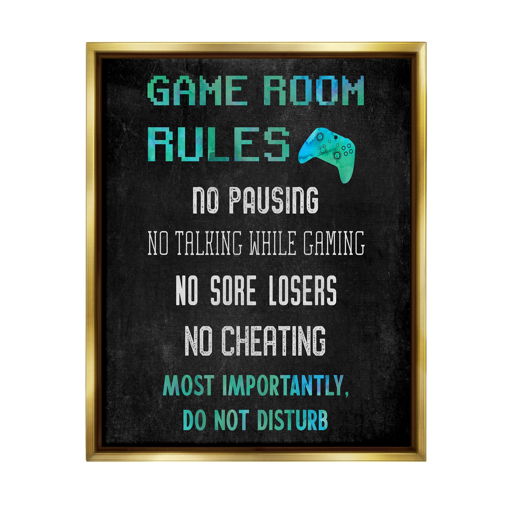 Stupell Industries Vintage Game Room Rules Art for Kids Painting Gold Floater Framed Canvas Art Print Wall Art, 25 x 31