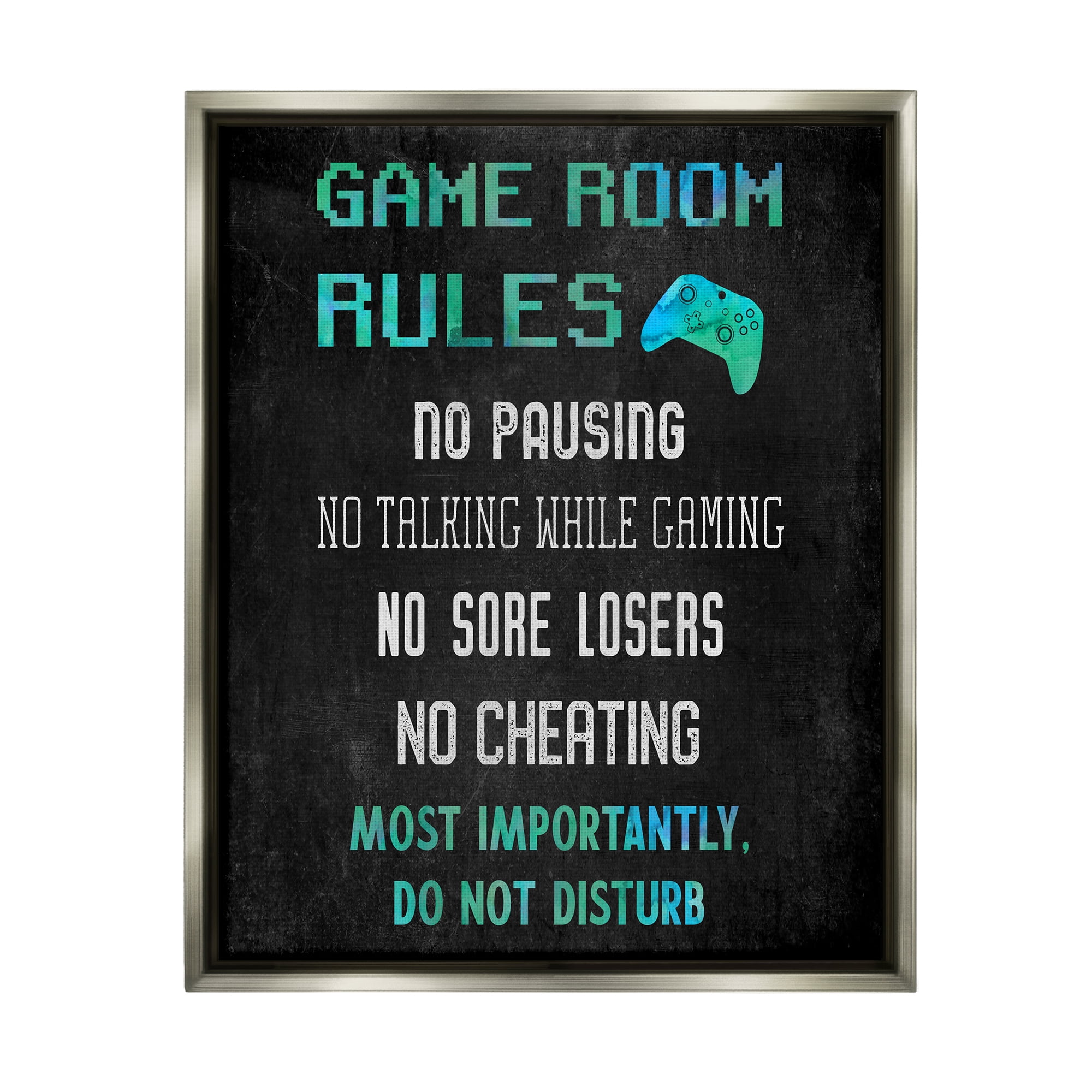 Stupell Industries Vintage Game Room Rules Art for Kids Painting Gray Floater Framed Canvas Art Print Wall Art, 17 x 21