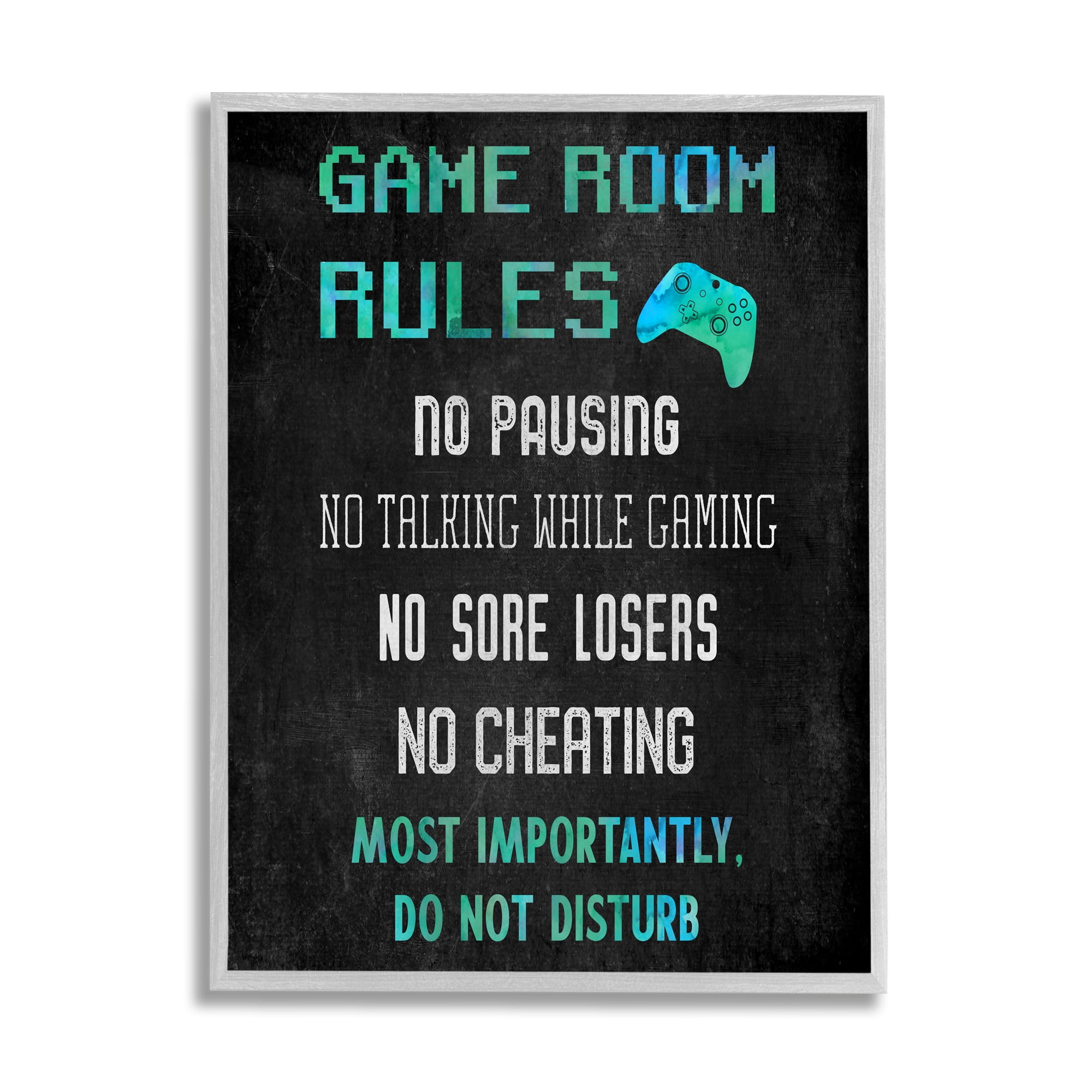 Stupell Industries Vintage Game Room Rules Art for Kids Painting Gray Framed Art Print Wall Art, 16 x 20
