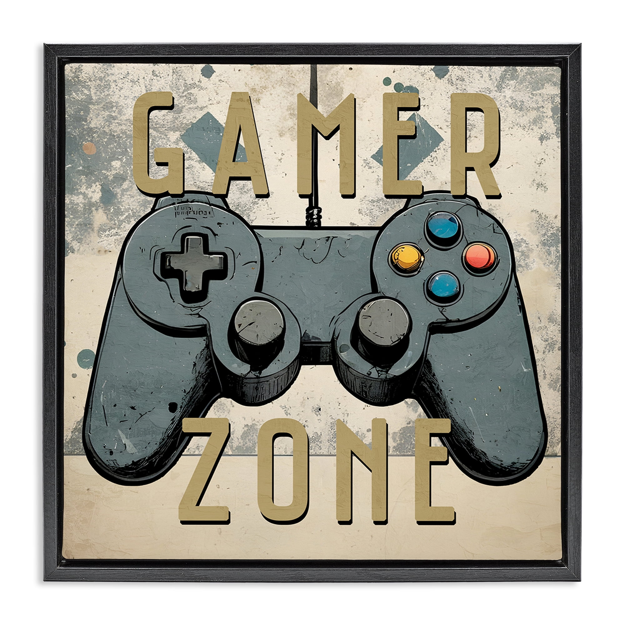 Stupell Industries Vintage Gamer Zone Entertainment Painting Black Floater Framed Canvas Art Print Wall Art, 18 x 18