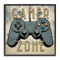 Stupell Industries Vintage Gamer Zone Entertainment Painting Black Framed Art Print Wall Art, 12 x 12