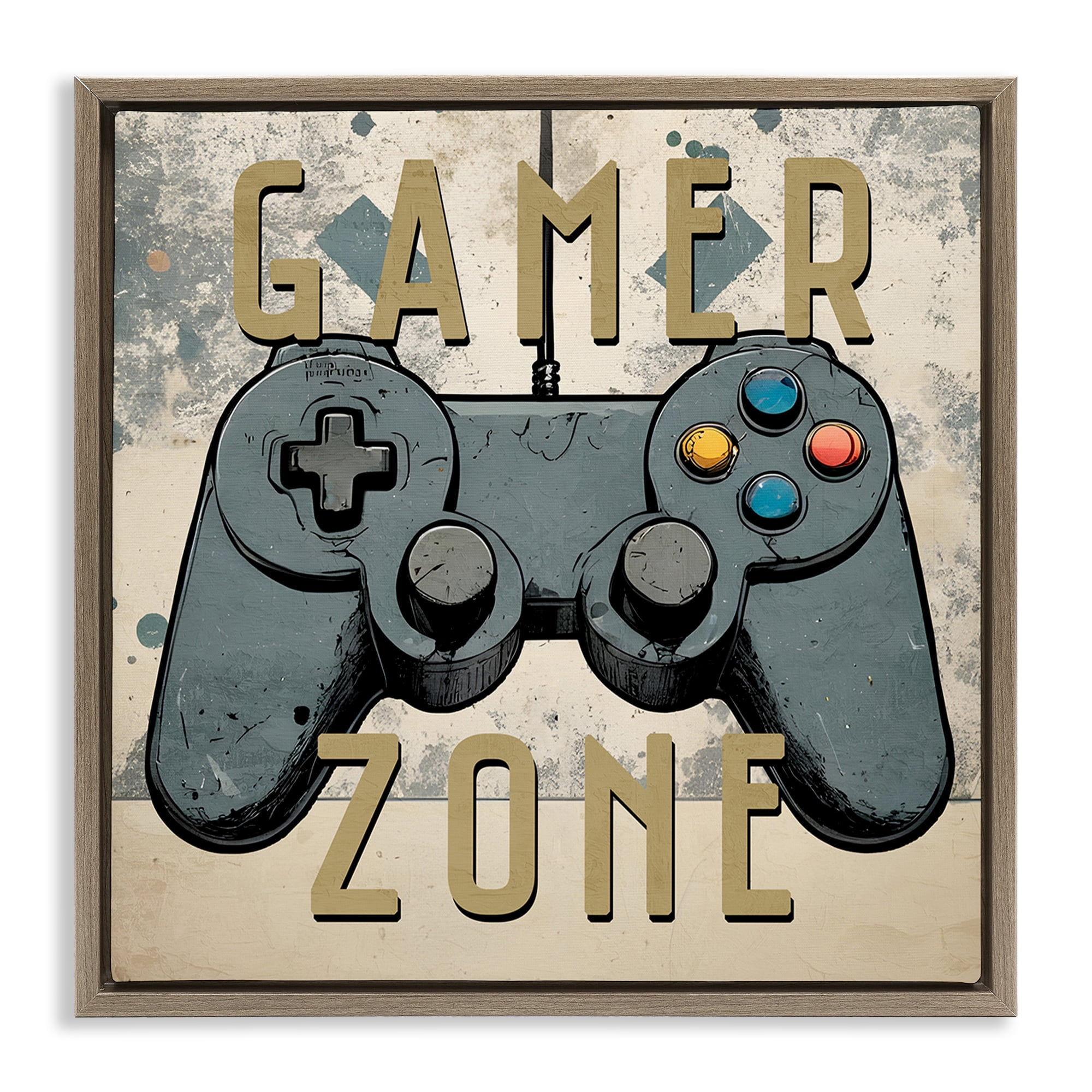 Stupell Industries Vintage Gamer Zone Entertainment Painting Brown Floater Framed Canvas Art Print Wall Art, 18 x 18