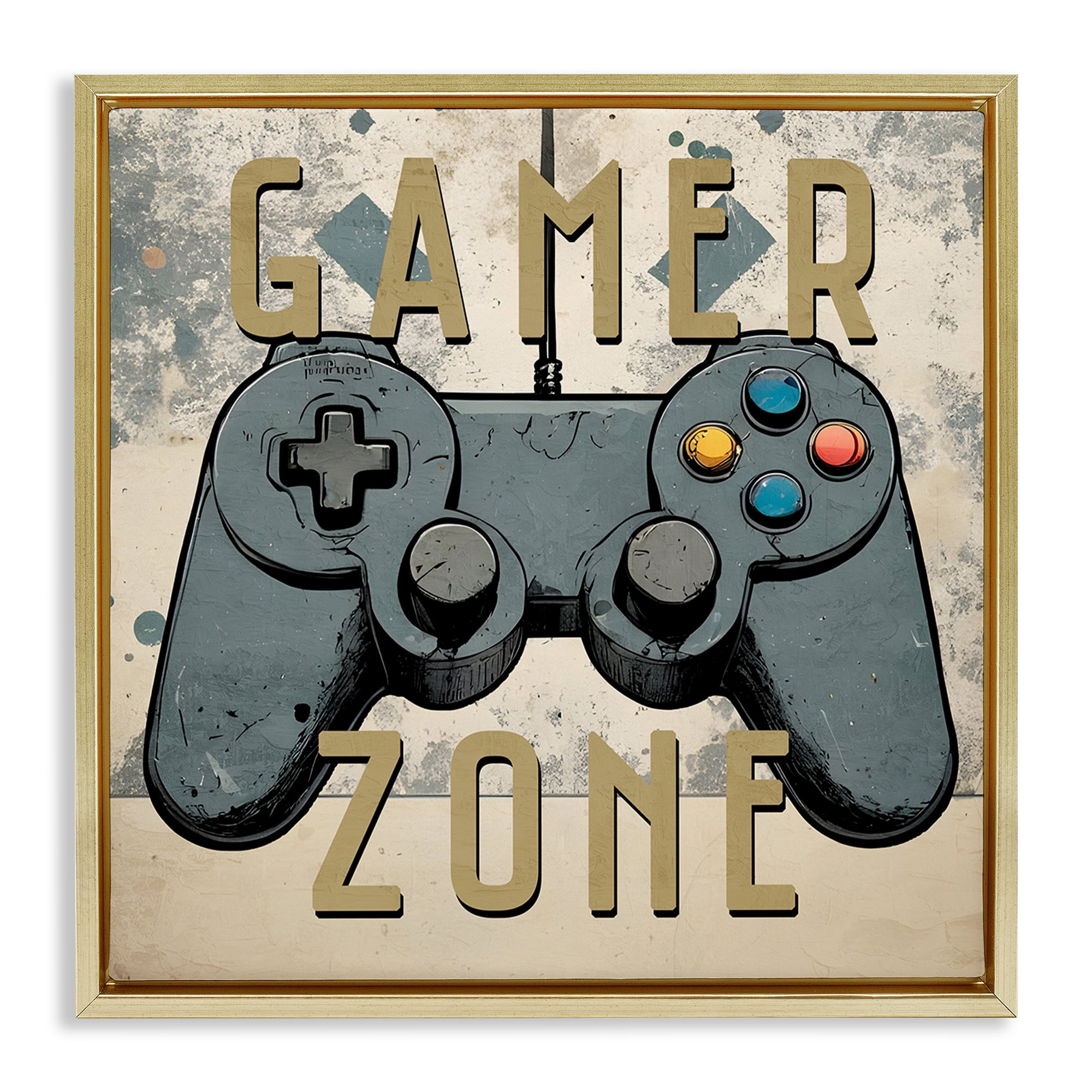Stupell Industries Vintage Gamer Zone Entertainment Painting Gold Floater Framed Canvas Art Print Wall Art, 25 x 25