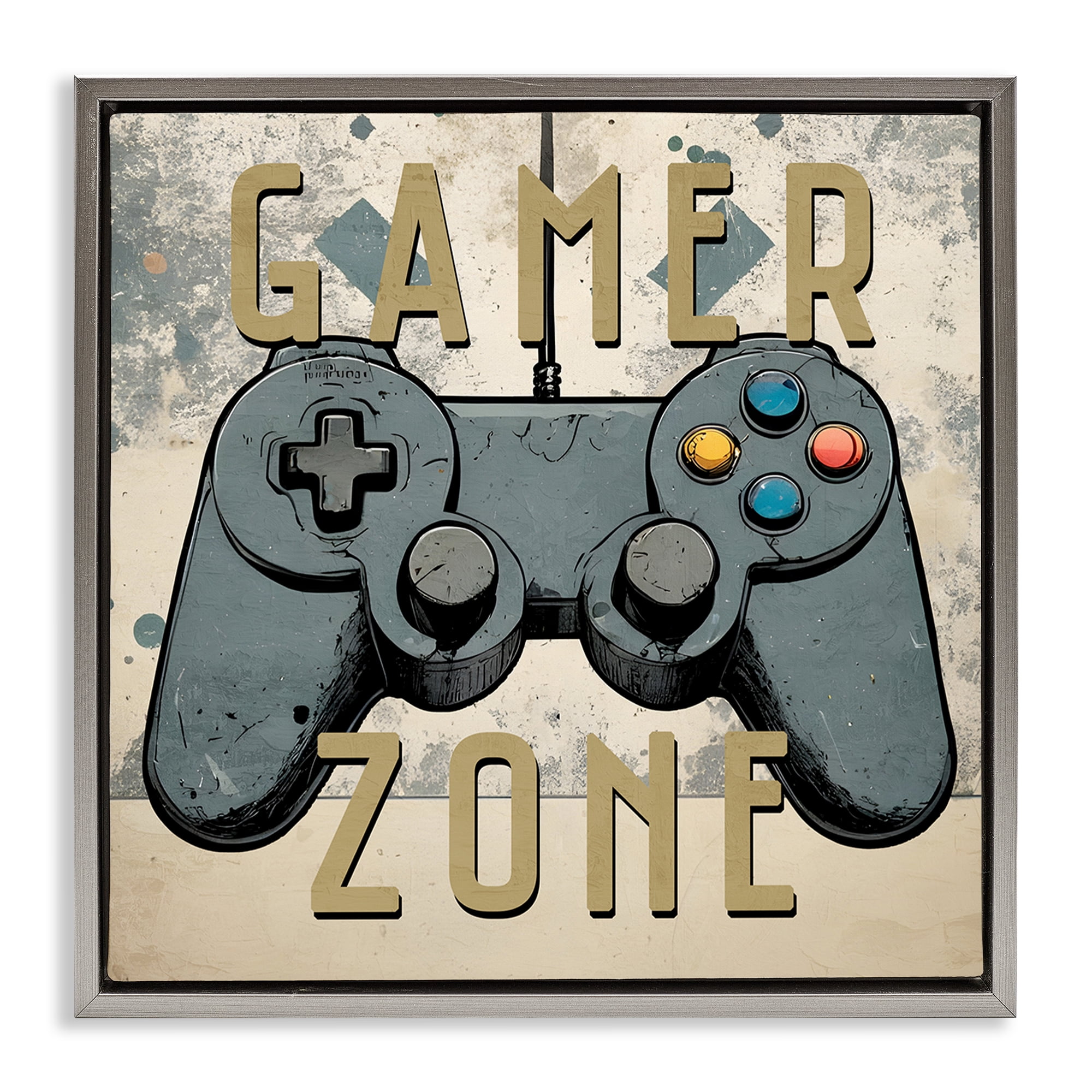 Stupell Industries Vintage Gamer Zone Entertainment Painting Gray Floater Framed Canvas Art Print Wall Art, 25 x 25