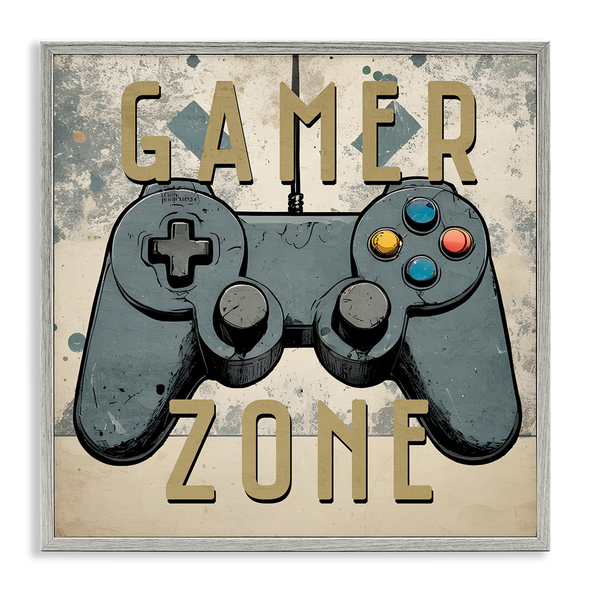 Stupell Industries Vintage Gamer Zone Entertainment Painting Gray Framed Art Print Wall Art, 24 x 24