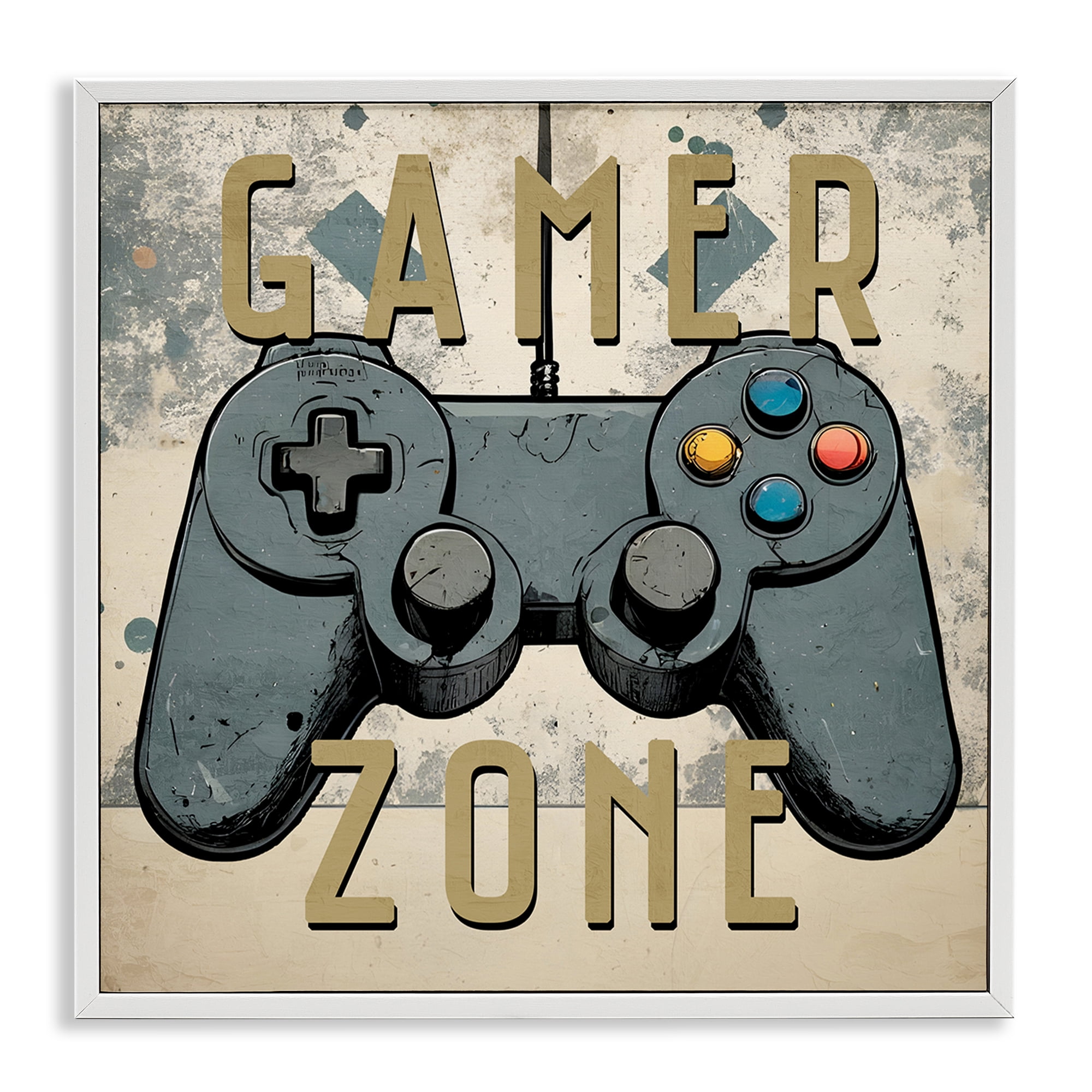 Stupell Industries Vintage Gamer Zone Entertainment Painting White Framed Art Print Wall Art, 24 x 24