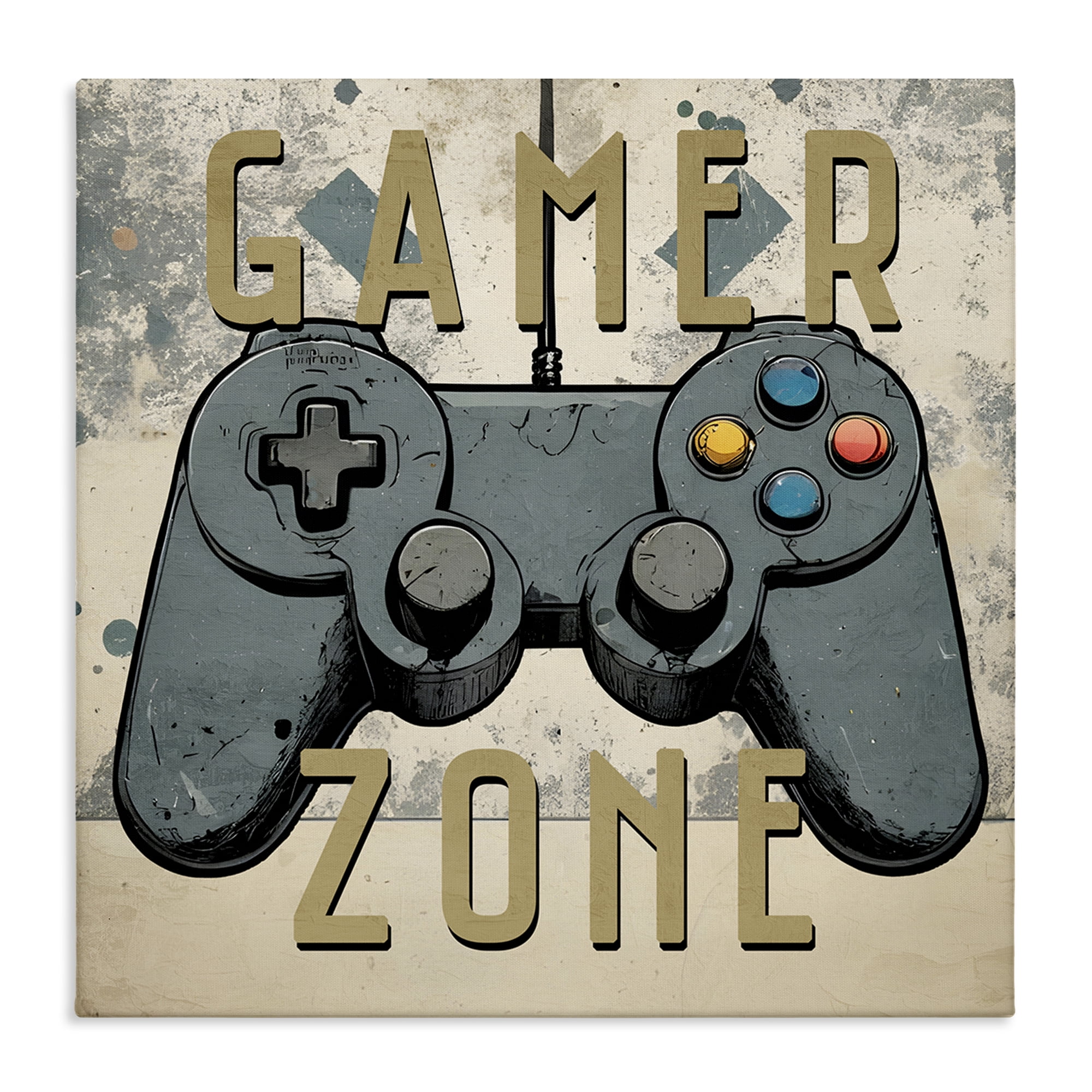 Stupell Industries Vintage Gamer Zone Entertainment Painting Wrapped Canvas Art Print Wall Art, 17 x 17