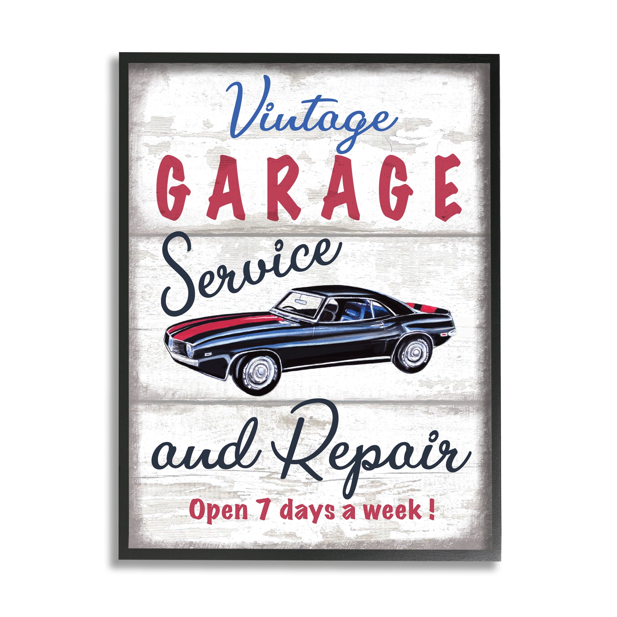Stupell Industries Vintage Garage Service Sign Rustic Plank Pattern,24 x 30,Designed by Elizabeth Tyndall