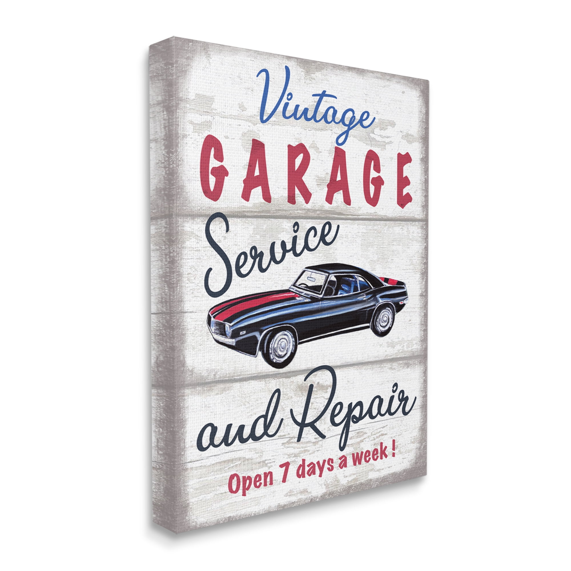 Stupell Industries Vintage Garage Service Sign Rustic Plank Pattern,36 x 48,Designed by Elizabeth Tyndall