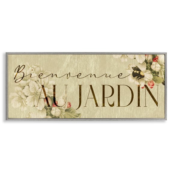 Stupell Industries Vintage Garden Welcome Gray Framed Giclee Art design by Lil' Rue, 13 x 30