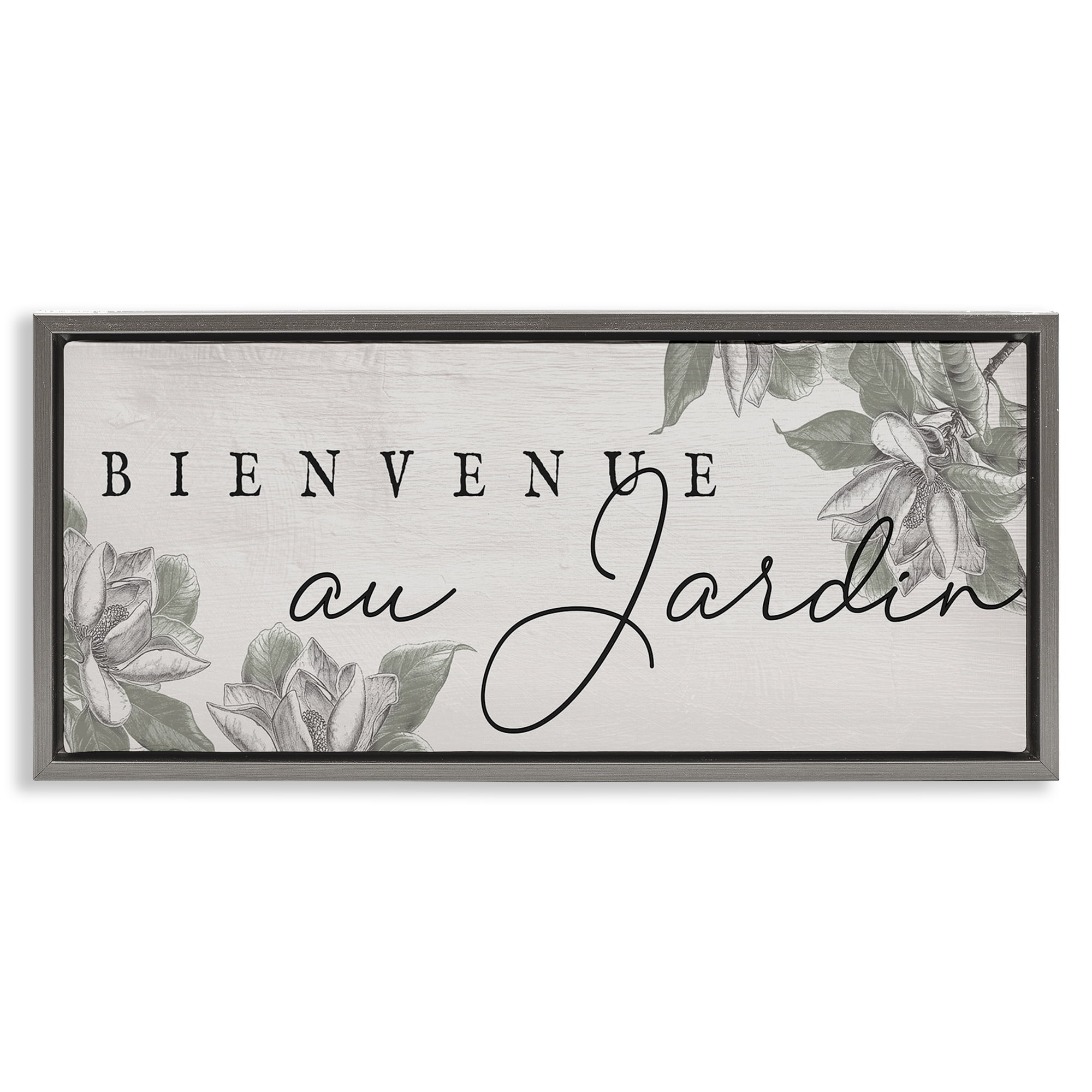 Stupell Industries Vintage Garden Welcome Plants & Flowers Painting Gray Floater Framed Canvas Art Print Wall Art, 25 x 11