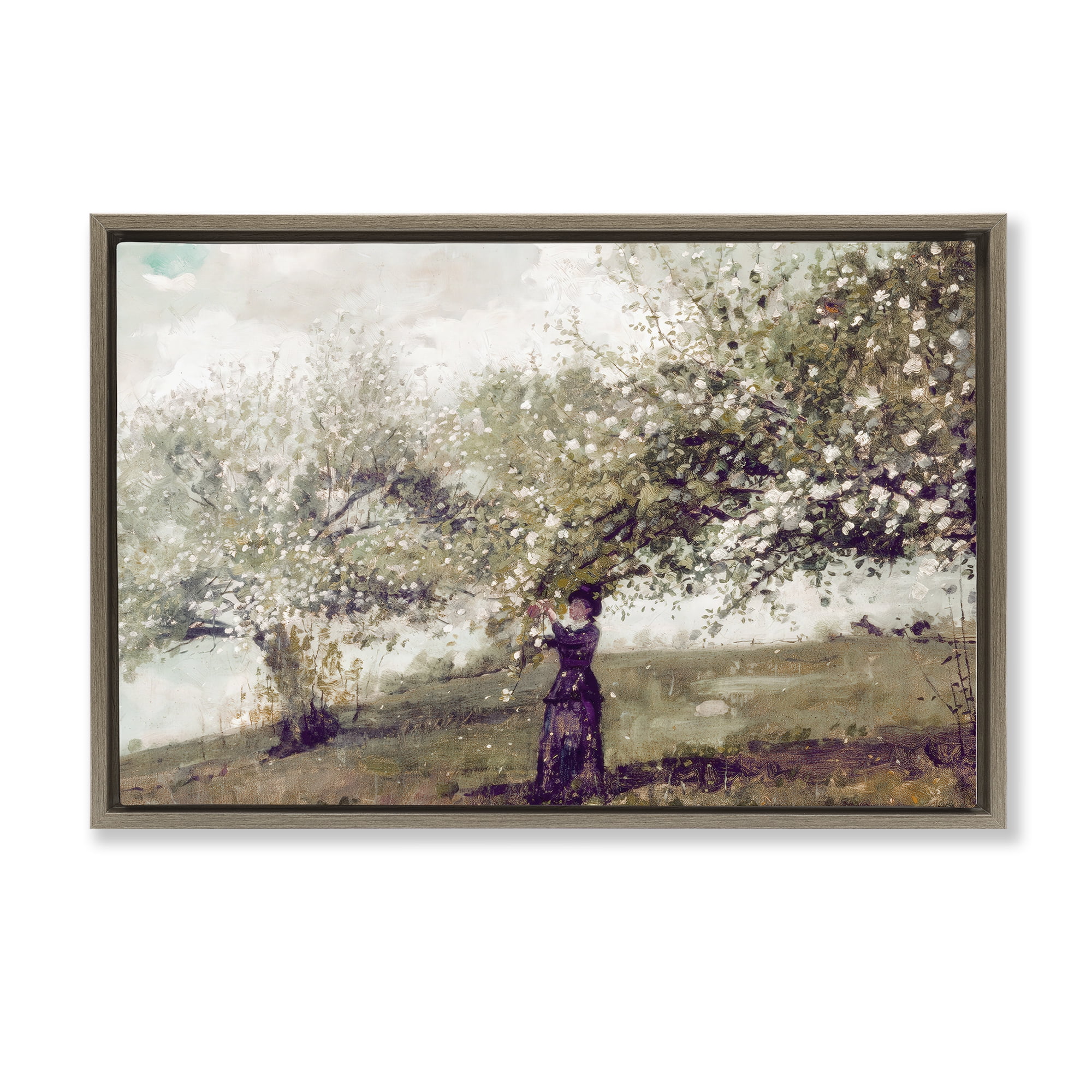 Stupell Industries Vintage Gathering Spring Blossoms Brown Framed Floater Canvas Wall Art, design by Leah Straatsma