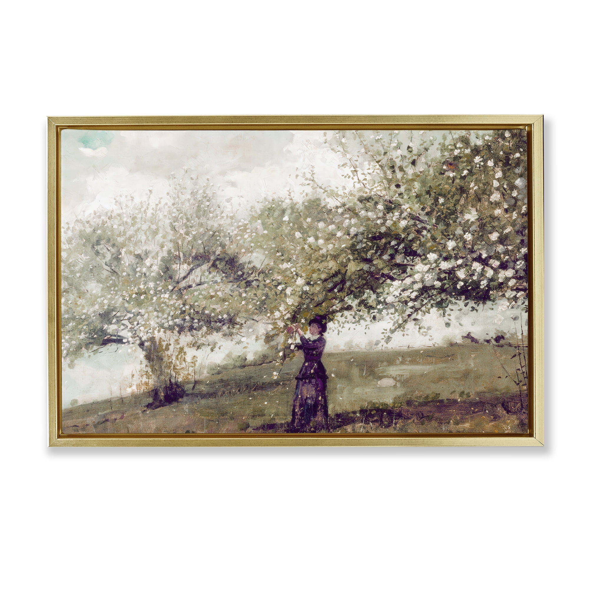 Stupell Industries Vintage Gathering Spring Blossoms Gold Framed Floater Canvas Wall Art, design by Leah Straatsma