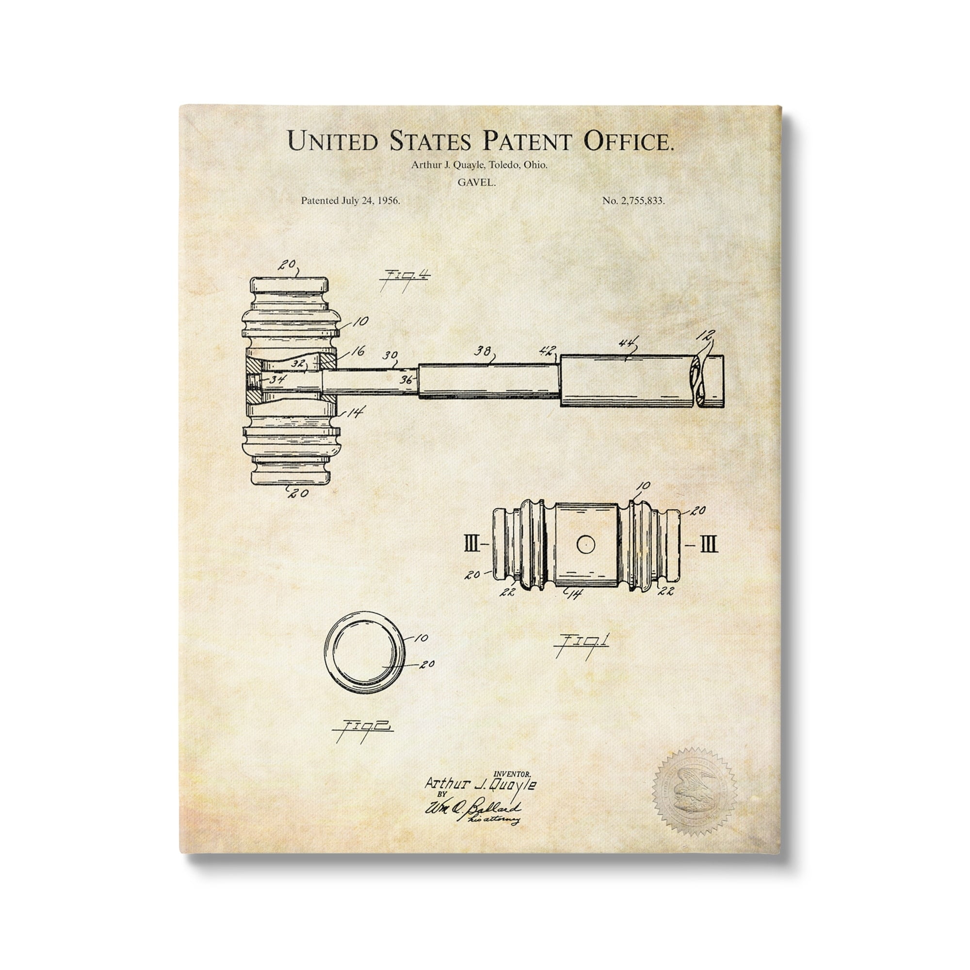Stupell Industries Vintage Gavel Invention Diagram Patent Text Blueprint Canvas Wall Art, 24 x 30, Design by Karl Hronek