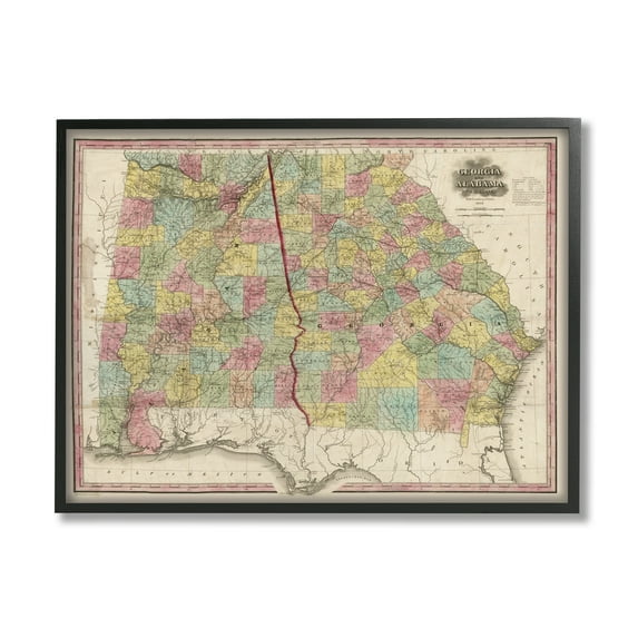 Stupell Industries Vintage Georgia Alabama State Map Regional Borders 1853, 20 x 16, Design by Daphne Polselli