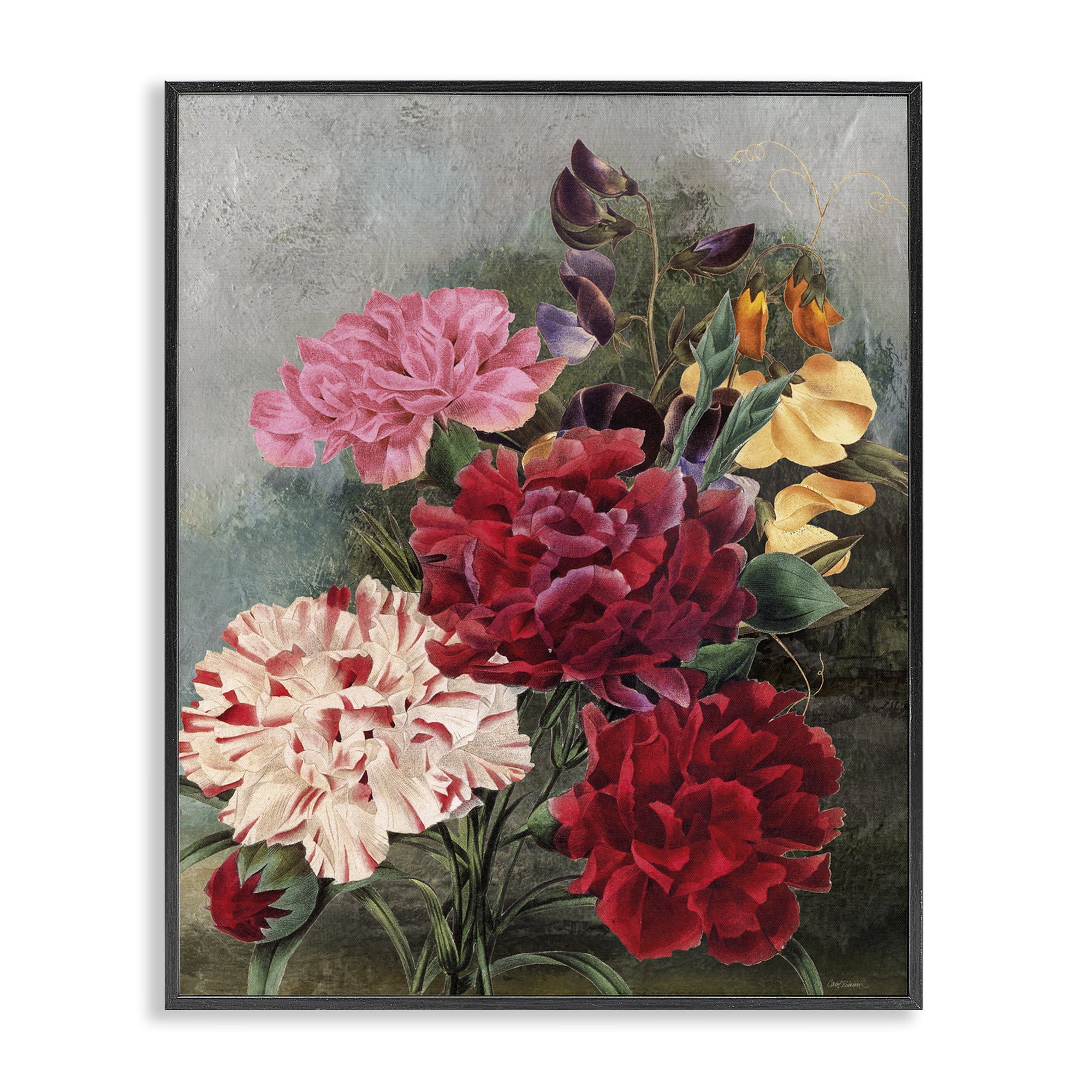 Stupell Industries Vintage Geranium Blooms Botanical & Floral Painting Black Framed Art Print Wall Art, 16 x 20
