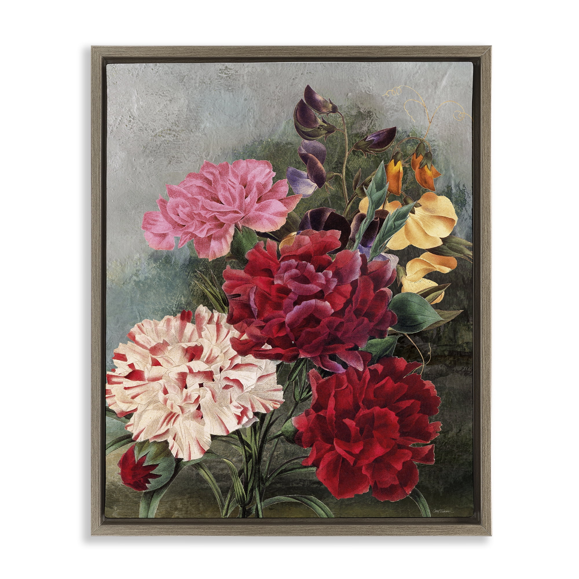 Stupell Industries Vintage Geranium Blooms Botanical & Floral Painting Brown Floater Framed Art Print Wall Art, 17 x 21