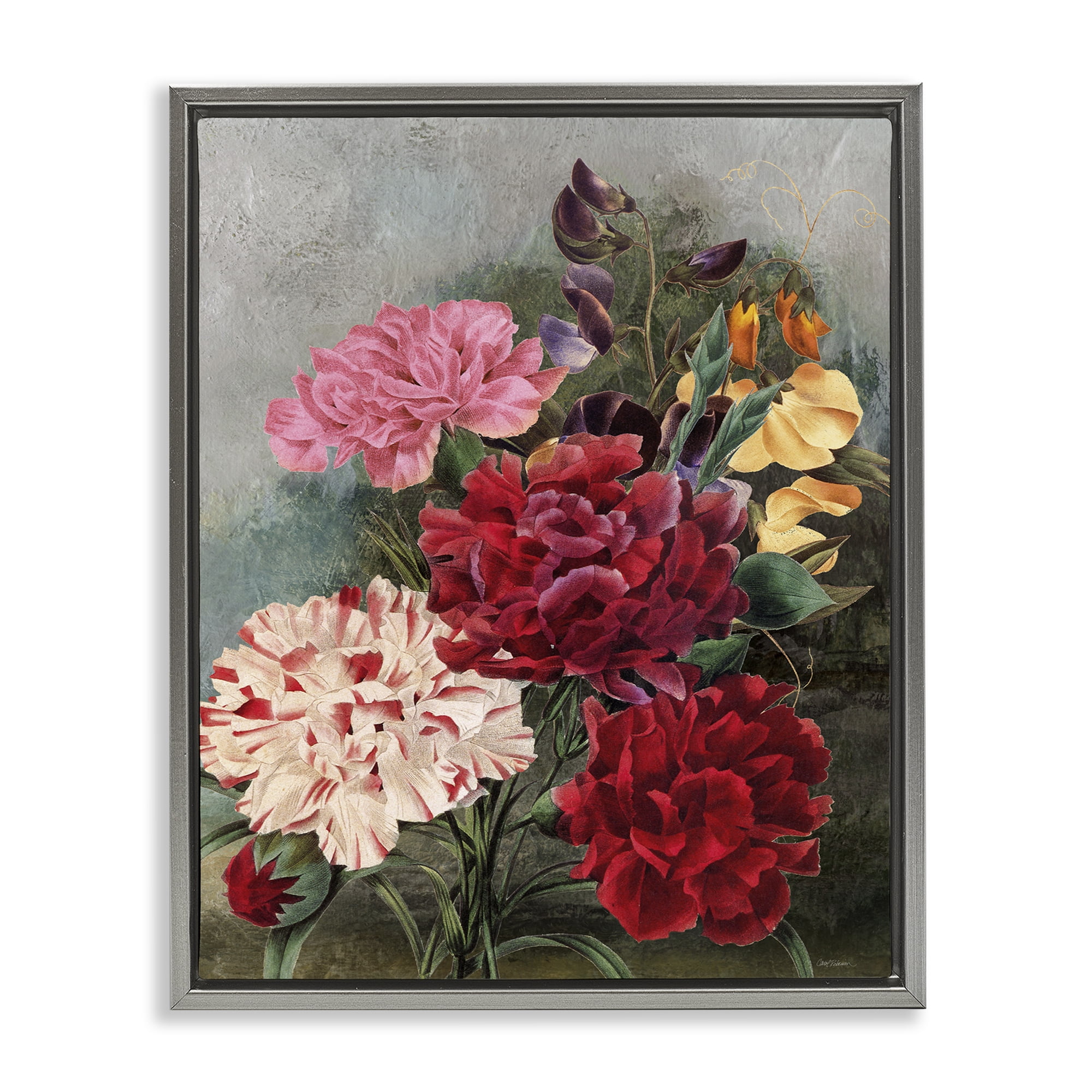 Stupell Industries Vintage Geranium Blooms Botanical & Floral Painting Gray Floater Framed Art Print Wall Art, 17 x 21