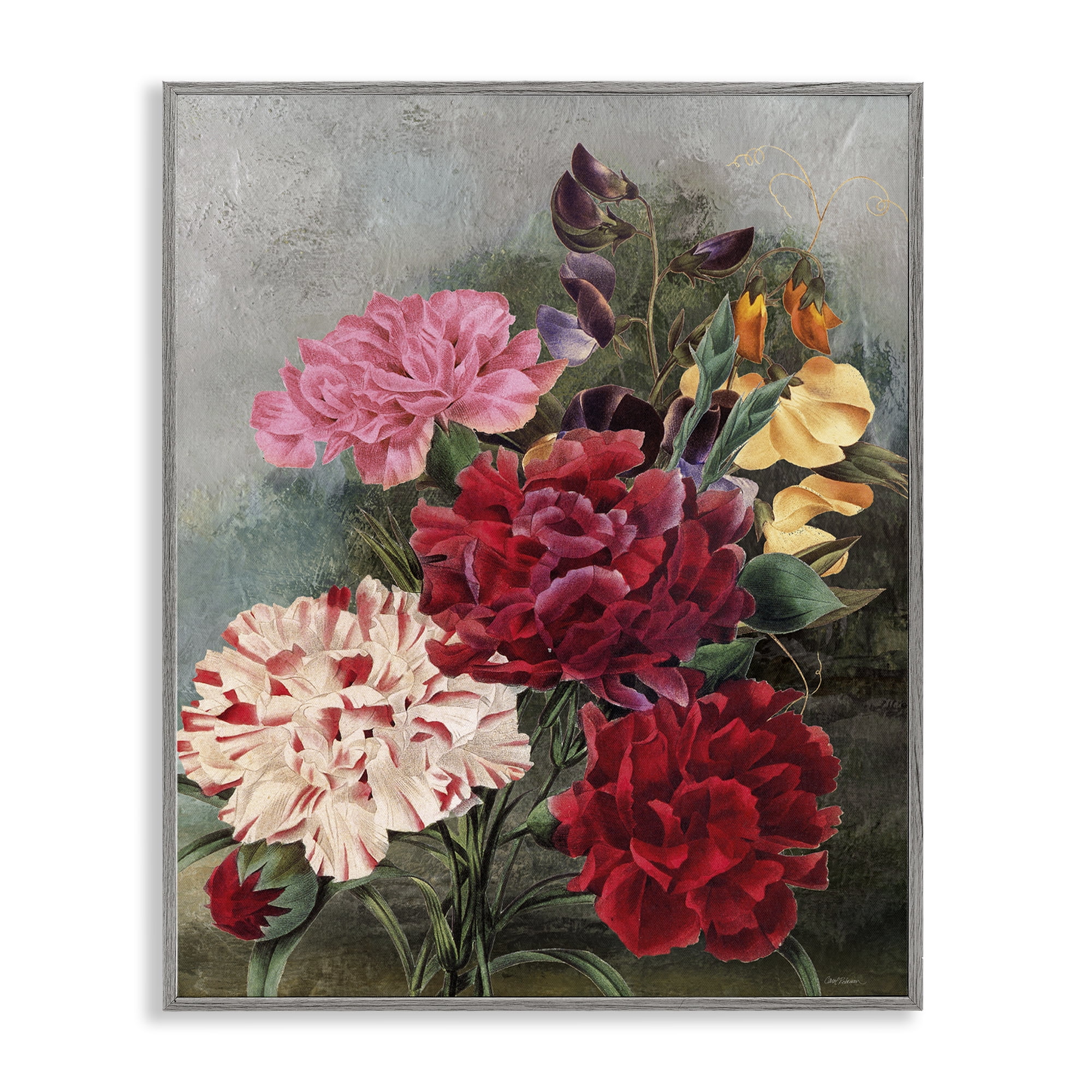Stupell Industries Vintage Geranium Blooms Botanical & Floral Painting Gray Framed Art Print Wall Art, 16 x 20