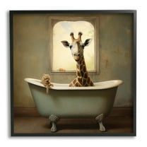 Stupell Industries Vintage Giraffe in Tub Animals & Insects Painting Black Framed Art Print Wall Art, 12 x 12