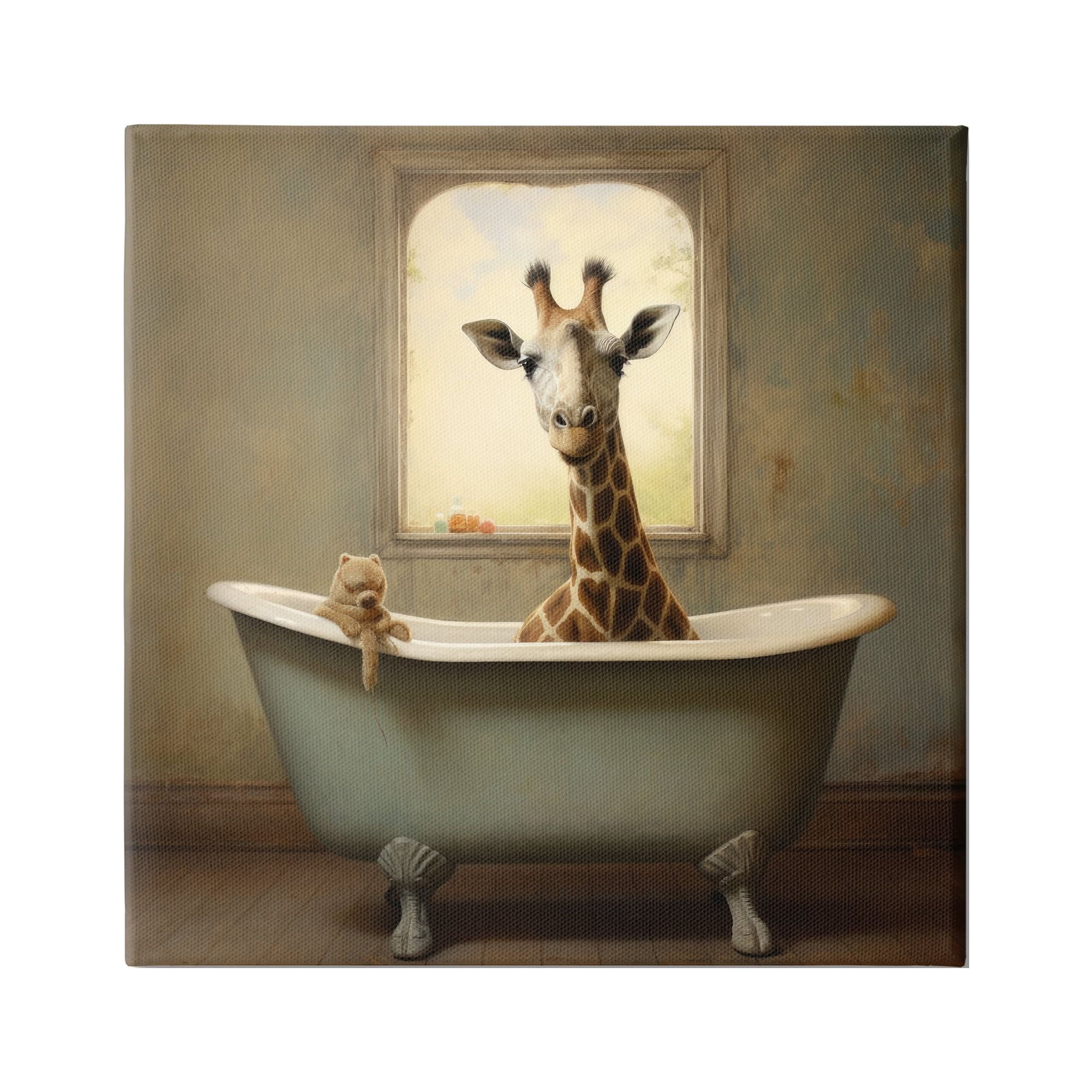 Stupell Industries Vintage Giraffe in Tub Animals & Insects Painting Gallery Wrapped Canvas Art Print Wall Art, 24 x 24