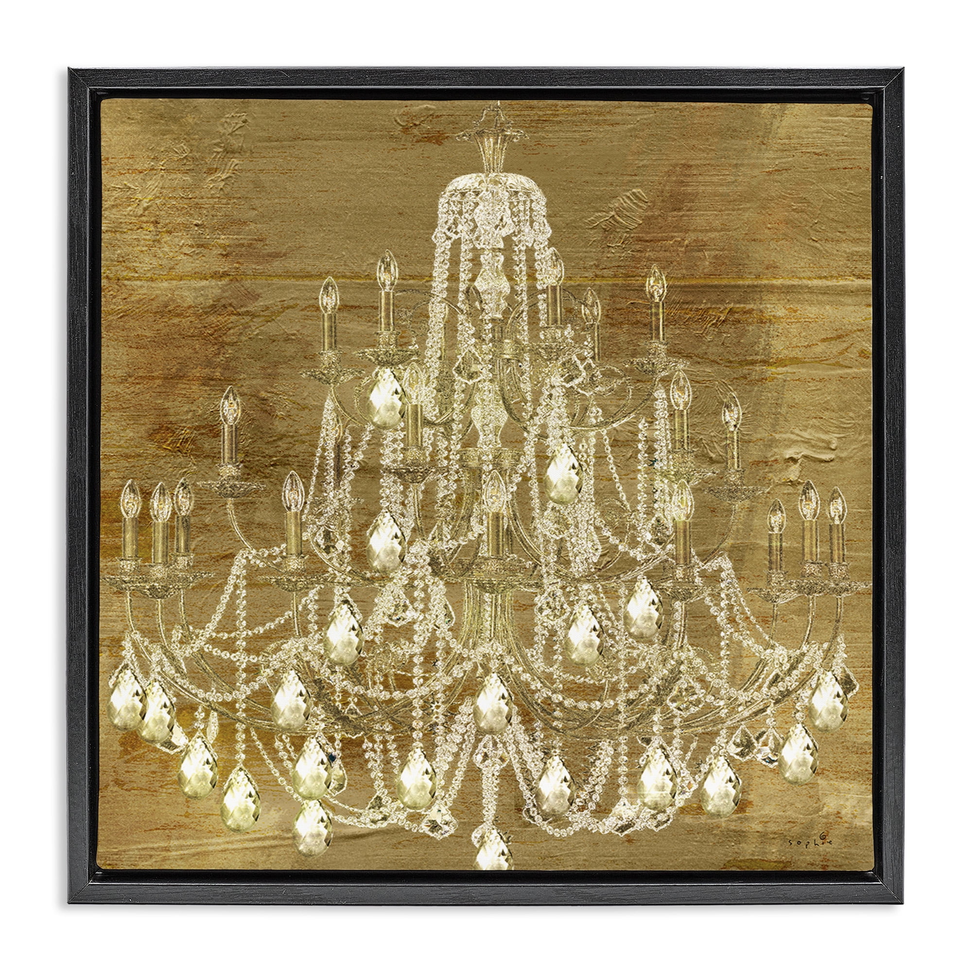Stupell Industries Vintage Glam Crystal Chandelier Beauty & Fashion Painting Black Floater Framed Canvas Art Print Wall Art, 18 x 18