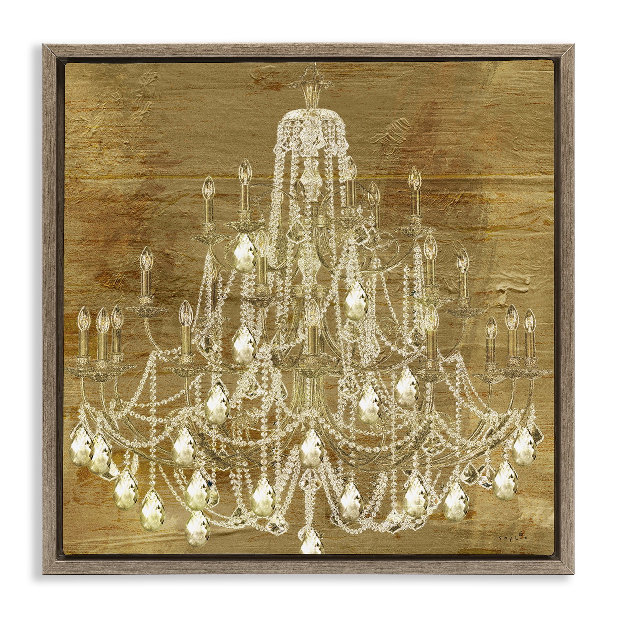 Vintage Glam Crystal Chandelier Abstract Brown Canvas Art Print