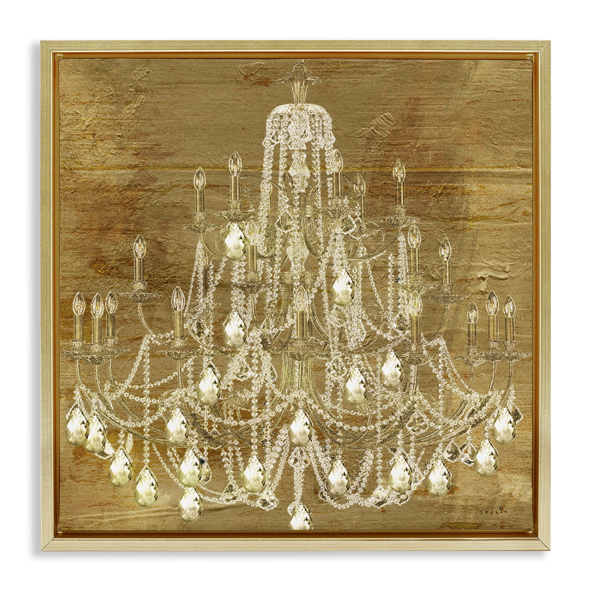 Stupell Industries Vintage Glam Crystal Chandelier Beauty & Fashion Painting Gold Floater Framed Canvas Art Print Wall Art, 18 x 18