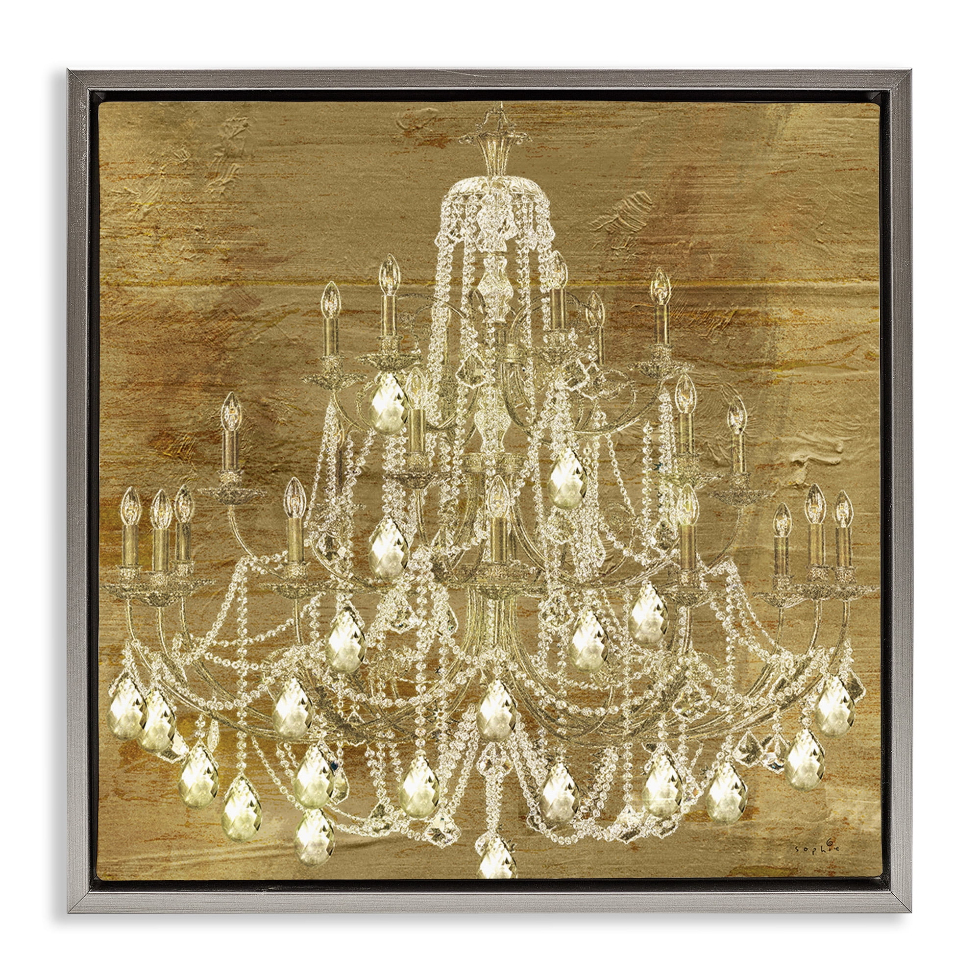 Stupell Industries Vintage Glam Crystal Chandelier Beauty & Fashion Painting Gray Floater Framed Canvas Art Print Wall Art, 18 x 18
