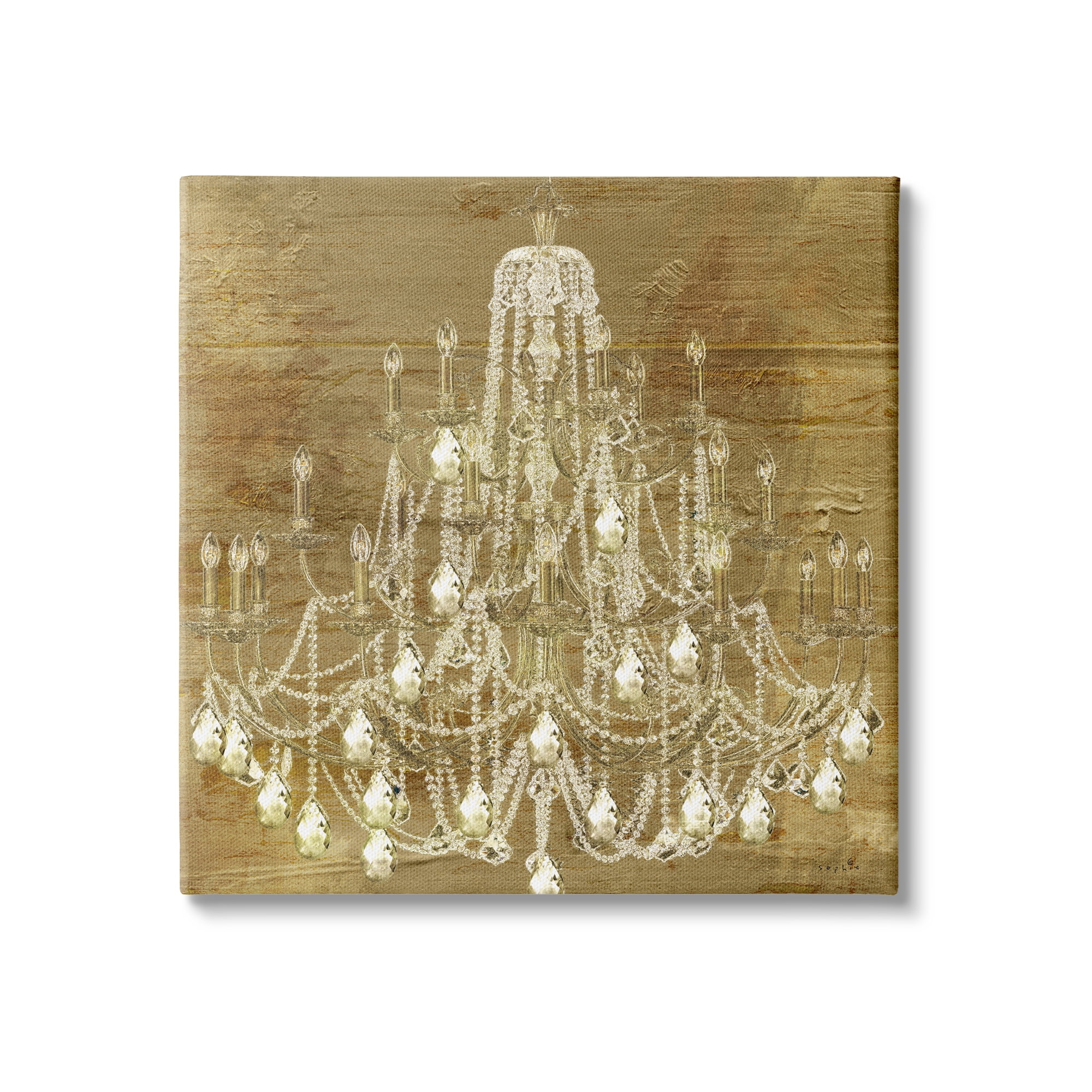 Vintage Glam Crystal Chandelier Gold Canvas Wall Art, 24 x 24