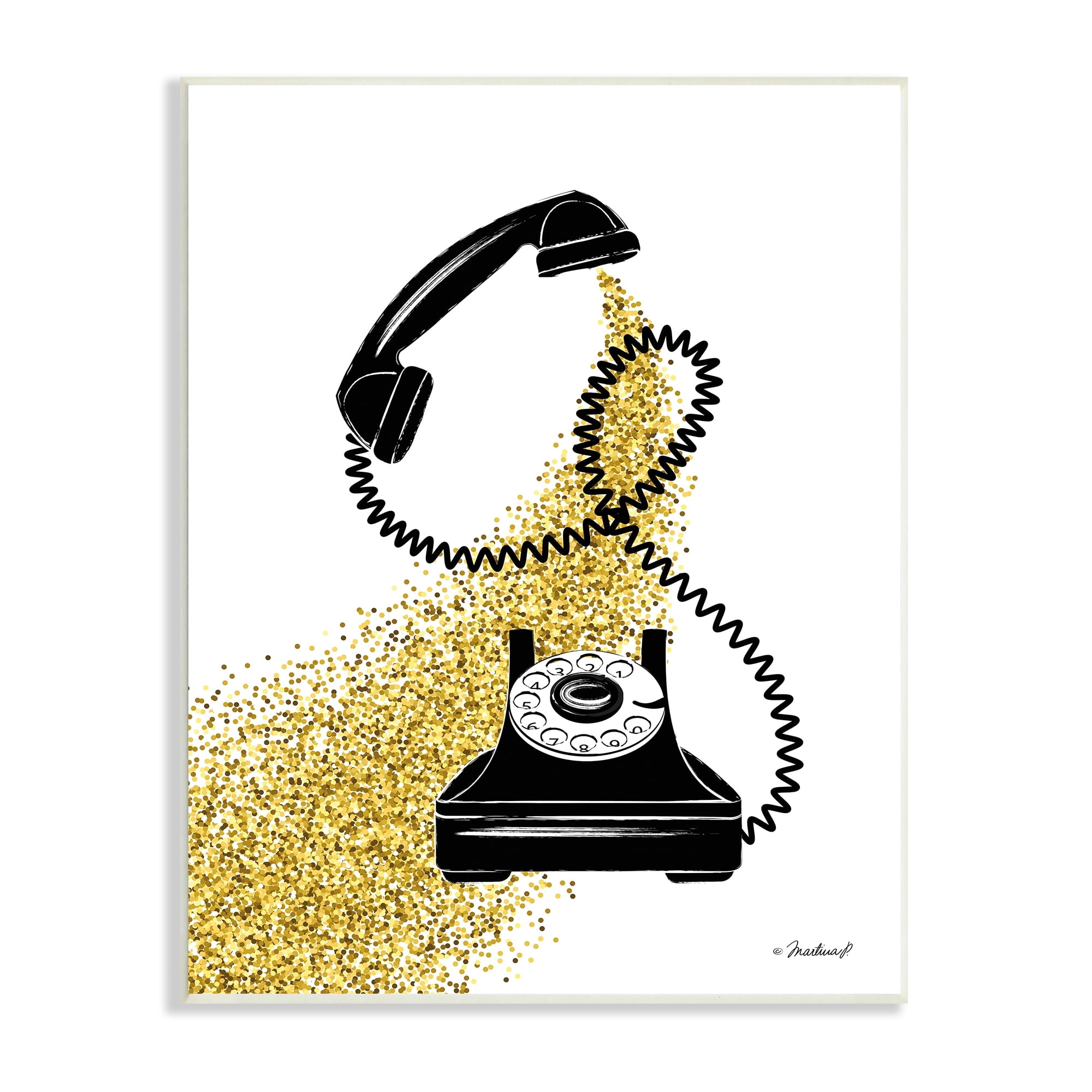 Stupell Industries Vintage Glam Telephone Abstract Gold Glitz Splatter, 10 x 15,Design by Martina Pavlova
