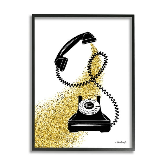 Stupell Industries Vintage Glam Telephone Abstract Gold Glitz Splatter Graphic Art Black Framed Art Print Wall Art, 16x20, by Martina Pavlova