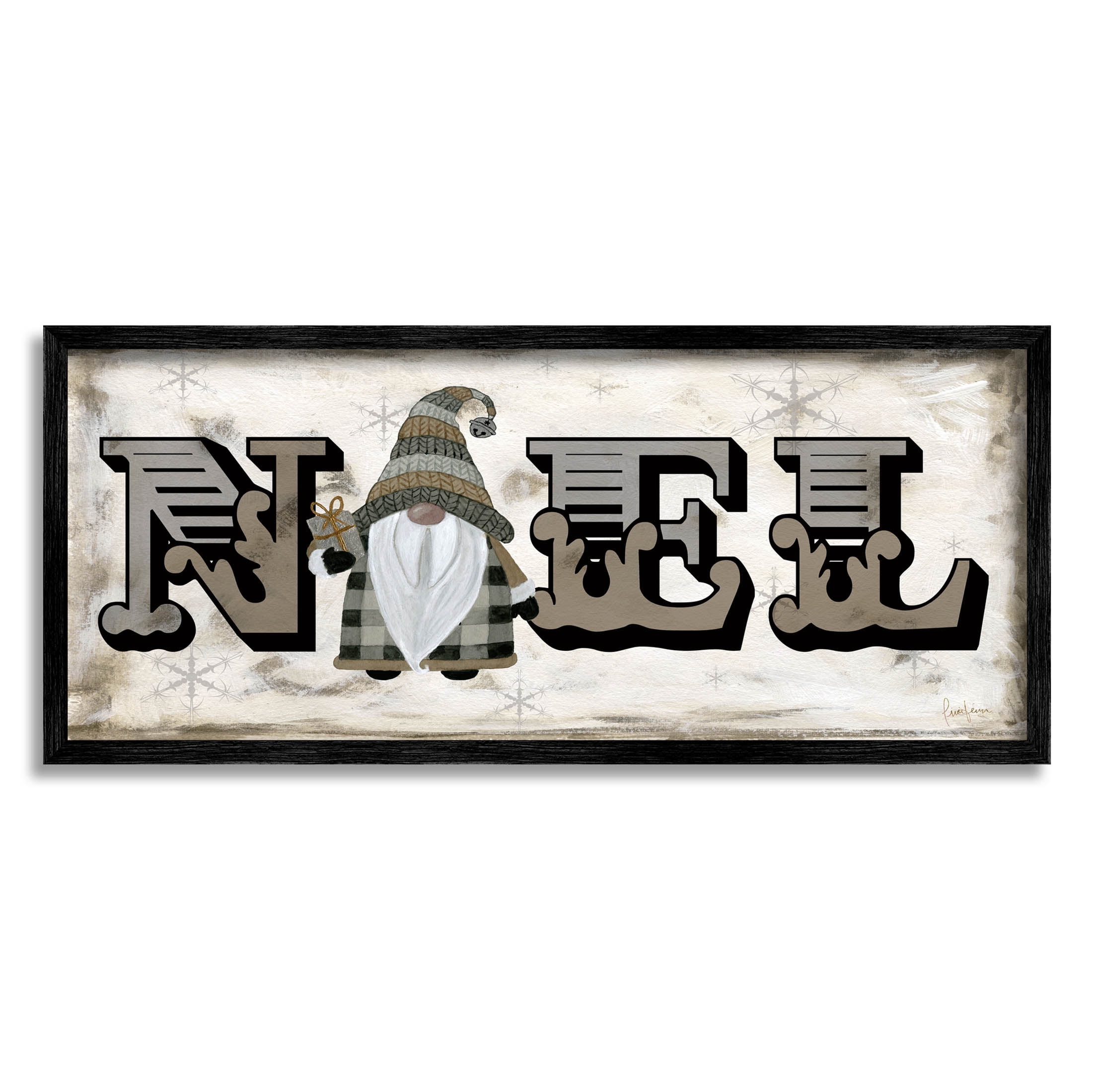 Stupell Industries Vintage Gnome Noel Phrase Graphic Art Black Framed Art Print Wall Art, Design by Livi Finn