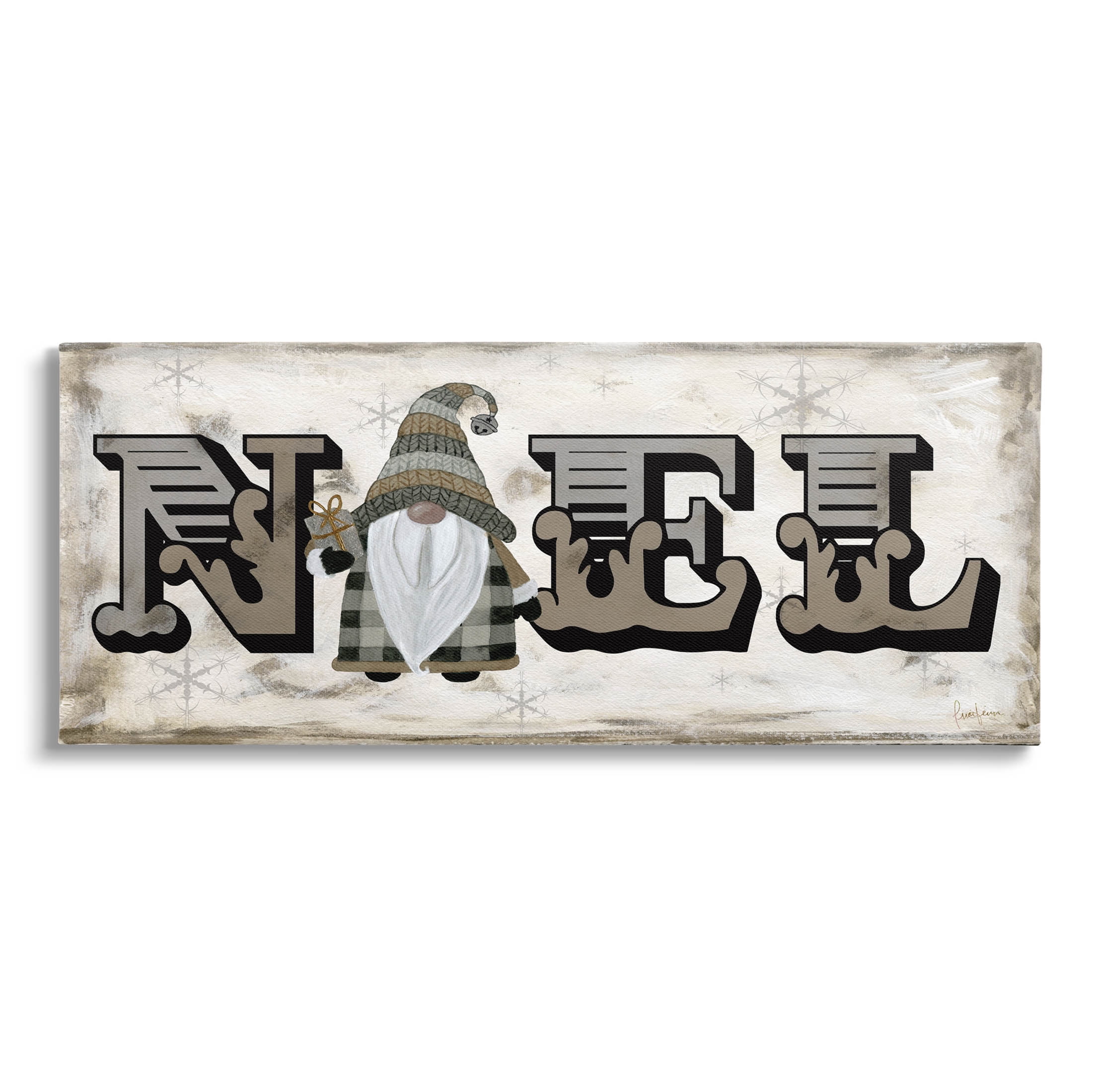 Stupell Industries Vintage Gnome Noel Phrase Graphic Art Gallery Wrapped Canvas Print Wall Art, Design by Livi Finn