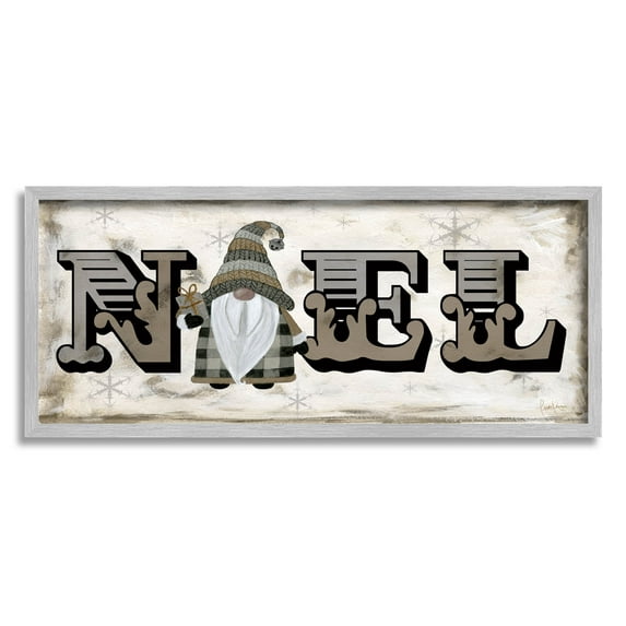 Stupell Industries Vintage Gnome Noel Phrase Graphic Art Gray Framed Art Print Wall Art, Design by Livi Finn