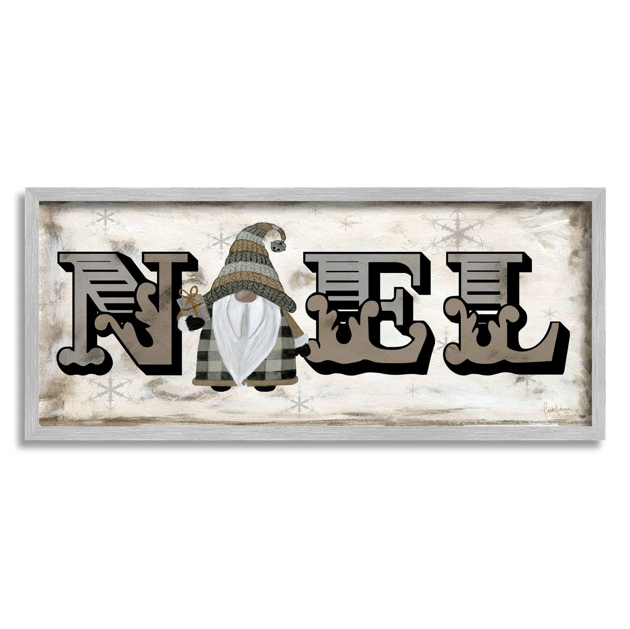 Stupell Industries Vintage Gnome Noel Phrase Graphic Art Gray Framed Art Print Wall Art, Design by Livi Finn