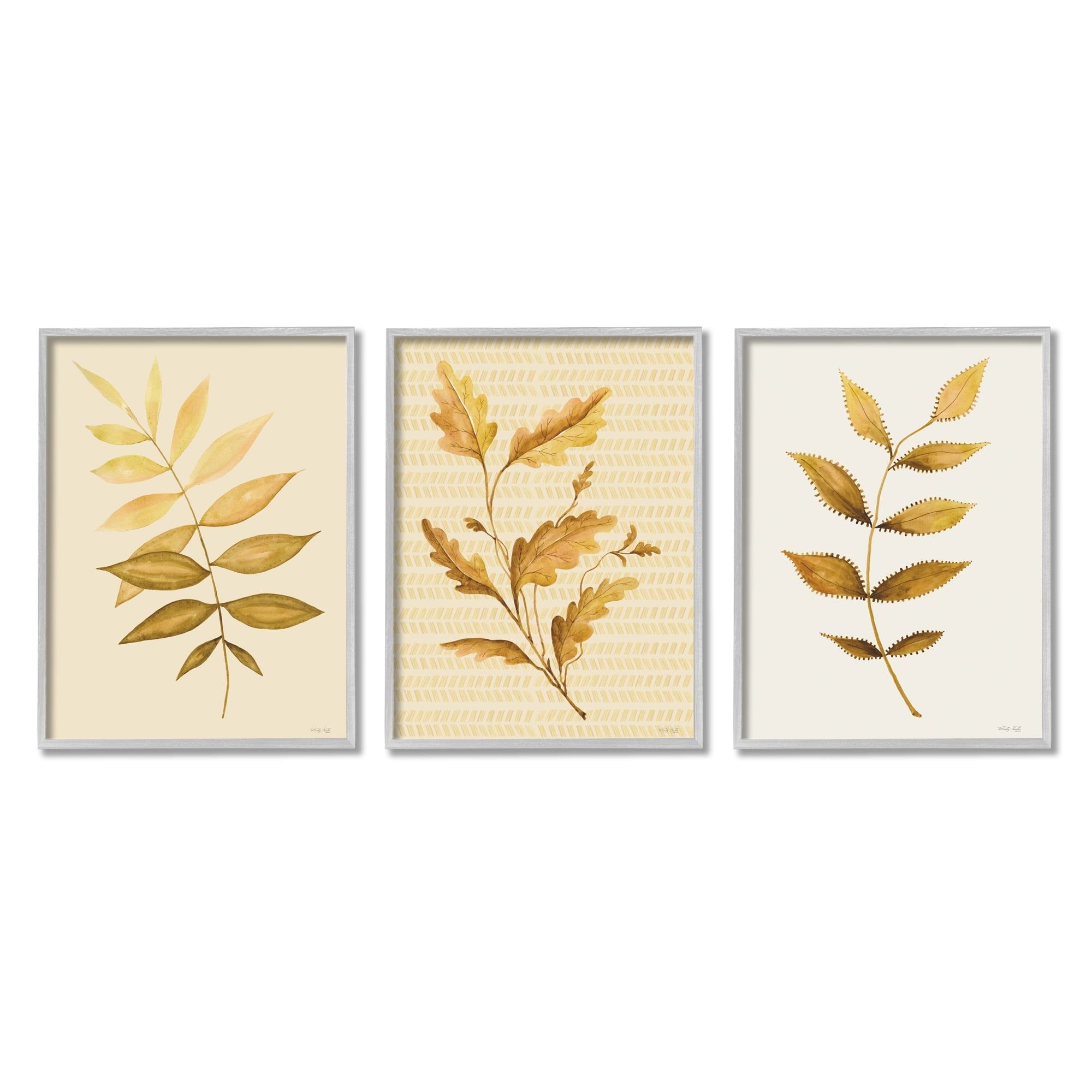 Stupell Industries Vintage Golden Plant Leaves Natural Stripe Patterned Design ,11 x 14, Design by Cindy Jacobs