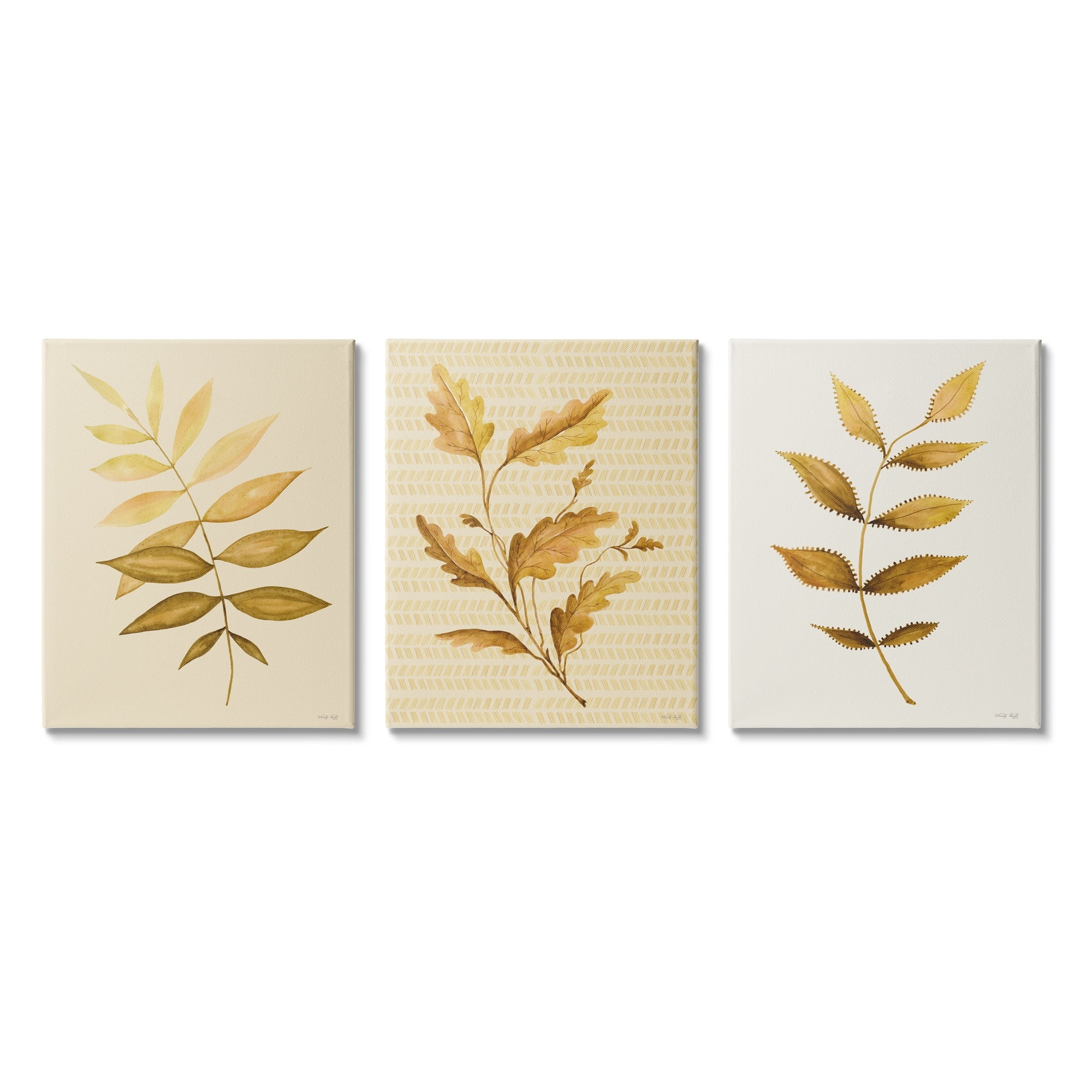 Stupell Industries Vintage Golden Plant Leaves Natural Stripe Patterned Design ,24 x 30, Design by Cindy Jacobs