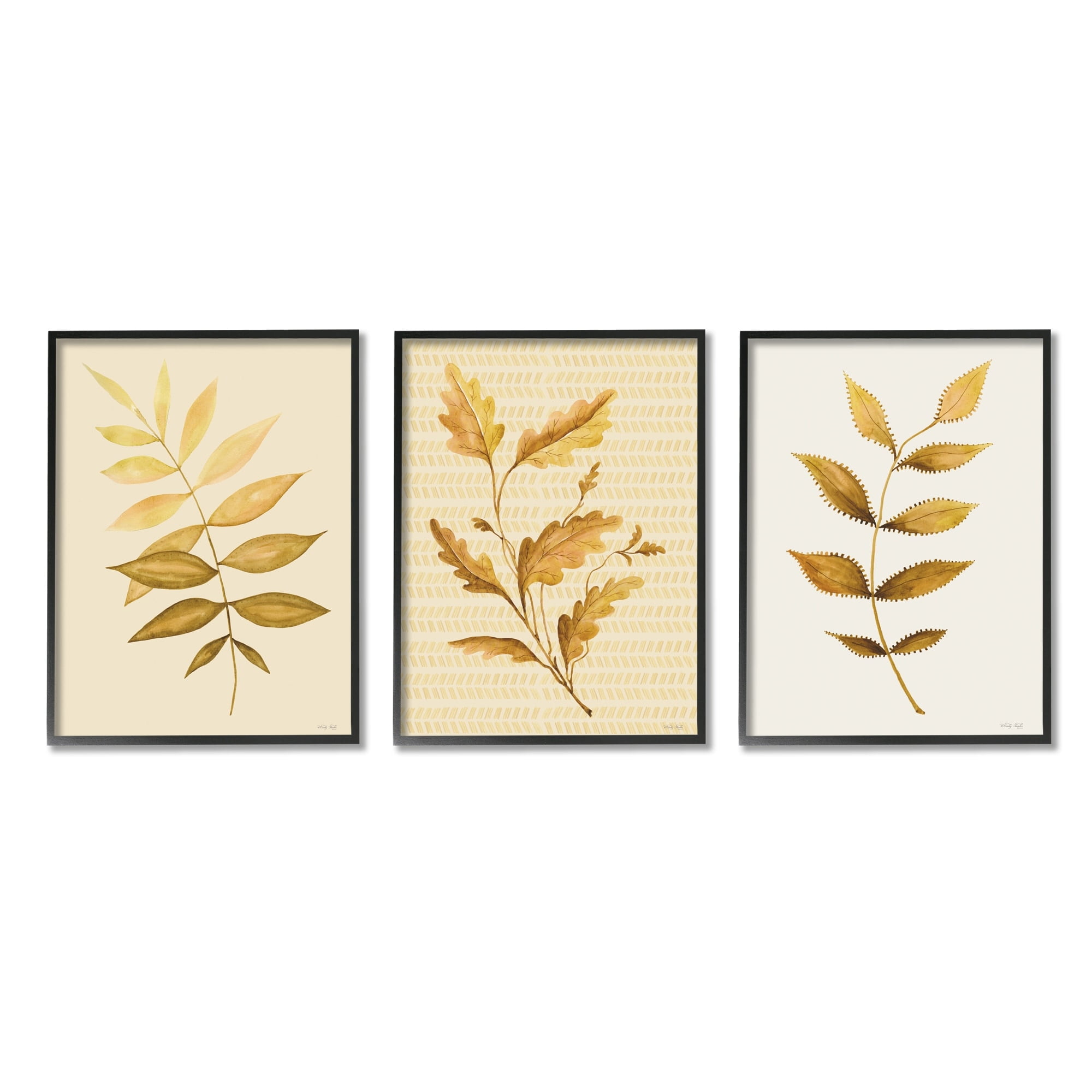 Stupell Industries Vintage Golden Plant Leaves Natural Stripe Patterned Design ,24 x 30, Design by Cindy Jacobs