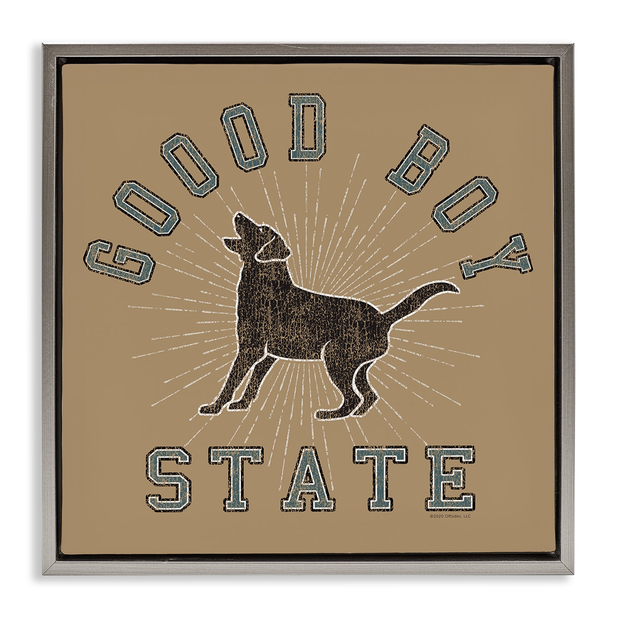 Stupell Industries Vintage Good Boy State Novelty & Humor Painting Gray Floater Framed Canvas Art Print Wall Art, 18 x 18