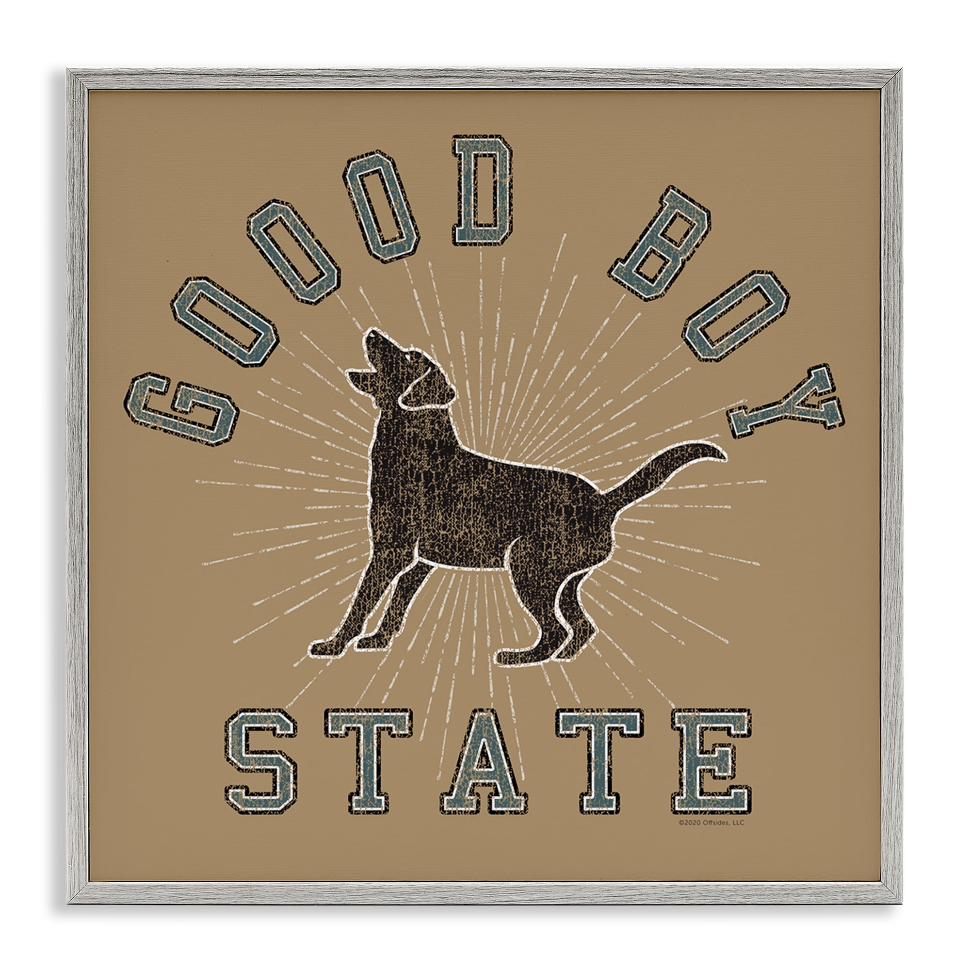 Stupell Industries Vintage Good Boy State Novelty & Humor Painting Gray Framed Art Print Wall Art, 24 x 24