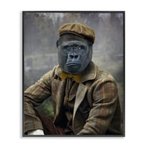 Stupell Industries Vintage Gorilla Portrait Animals & Insects Painting Black Framed Art Print Wall Art, 11 x 14