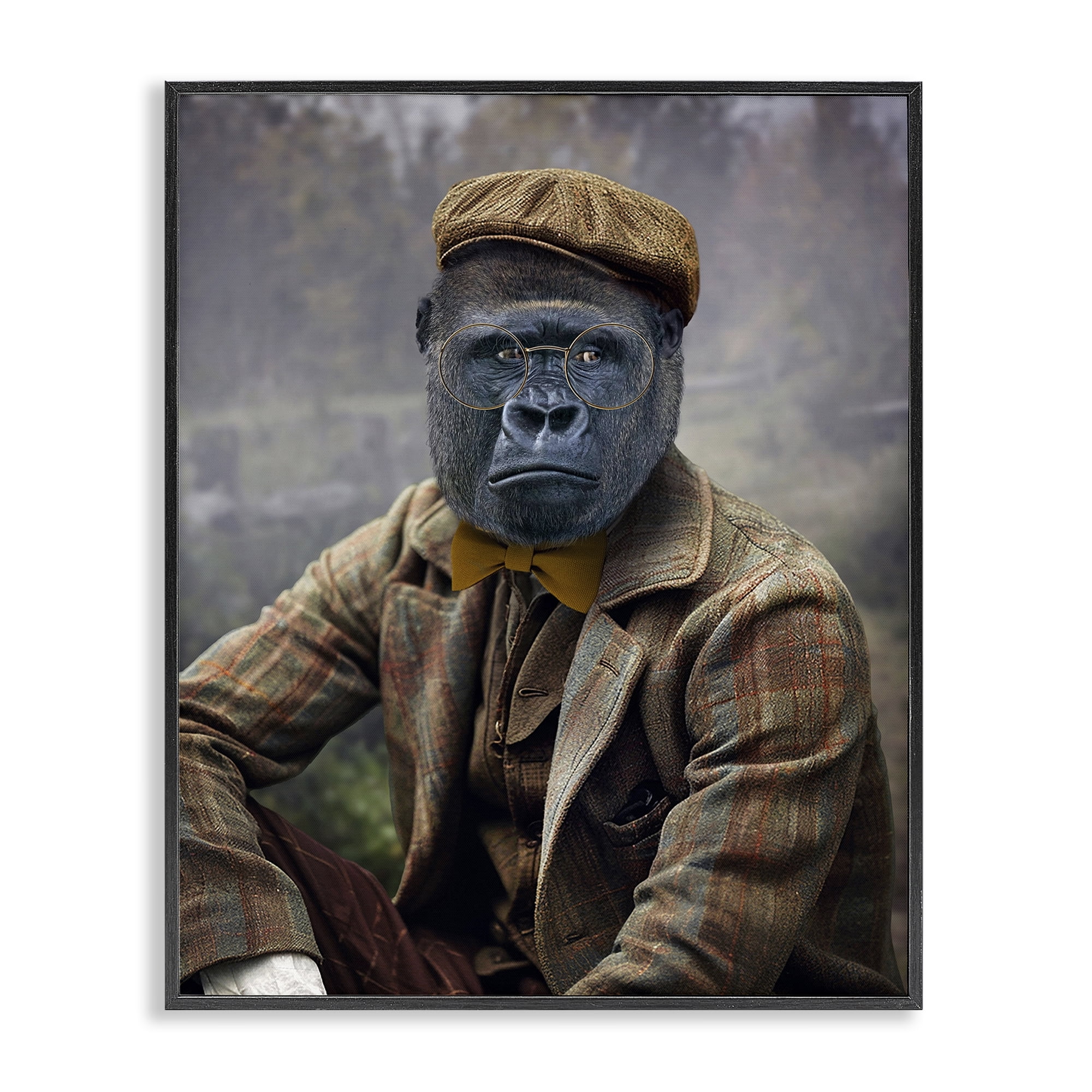 Stupell Industries Vintage Gorilla Portrait Animals & Insects Painting Black Framed Art Print Wall Art, 24 x 30