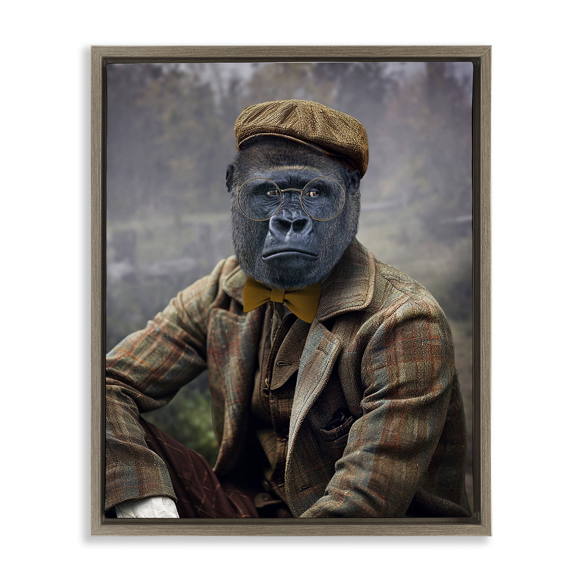Stupell Industries Vintage Gorilla Portrait Animals & Insects Painting Brown Floater Framed Canvas Art Print Wall Art, 17 x 21
