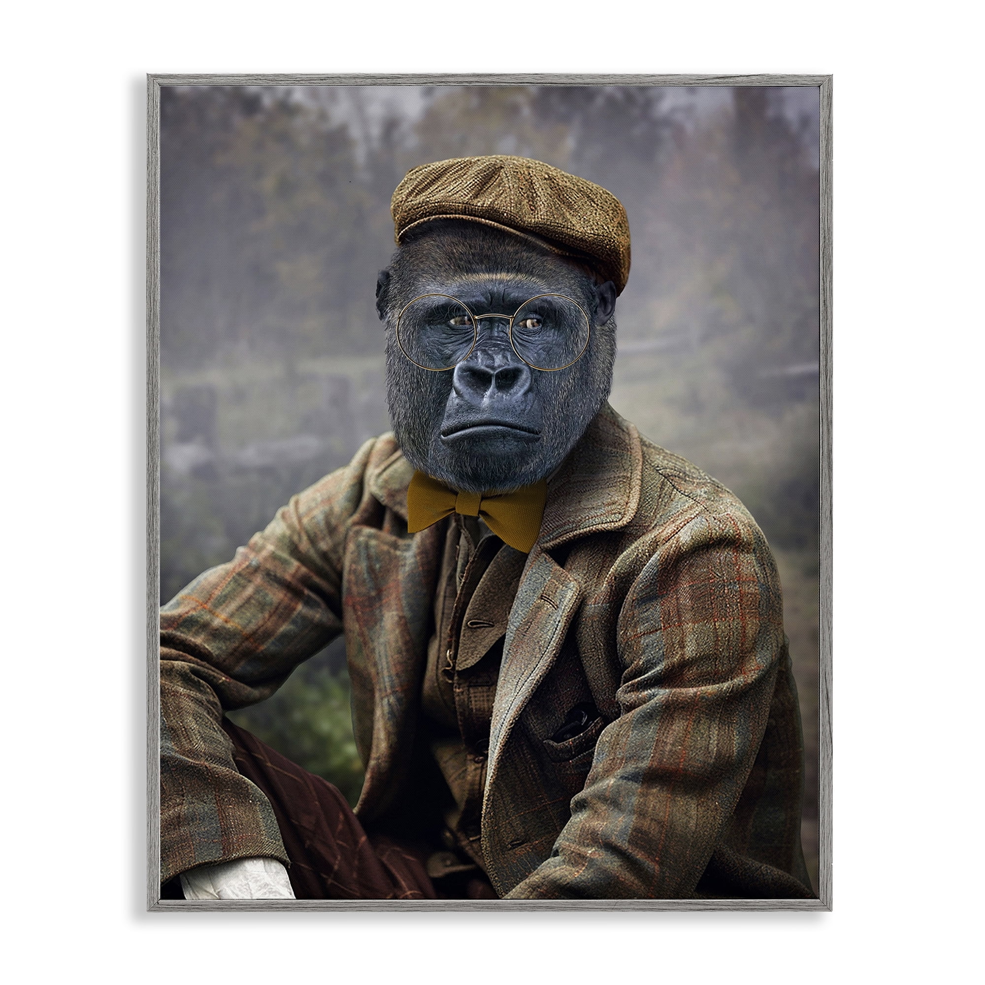 Stupell Industries Vintage Gorilla Portrait Animals & Insects Painting Gray Framed Art Print Wall Art, 11 x 14