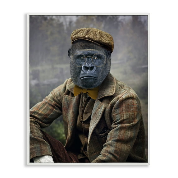 Stupell Industries Vintage Gorilla Portrait Animals & Insects Painting White Framed Art Print Wall Art, 11 x 14
